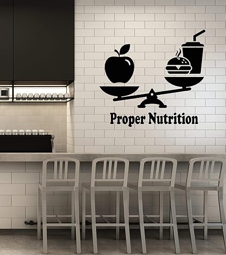 Vinilo adhesivo para pared, nutrición adecuada, alimentos saludables, decoración grande (g4081), color negro