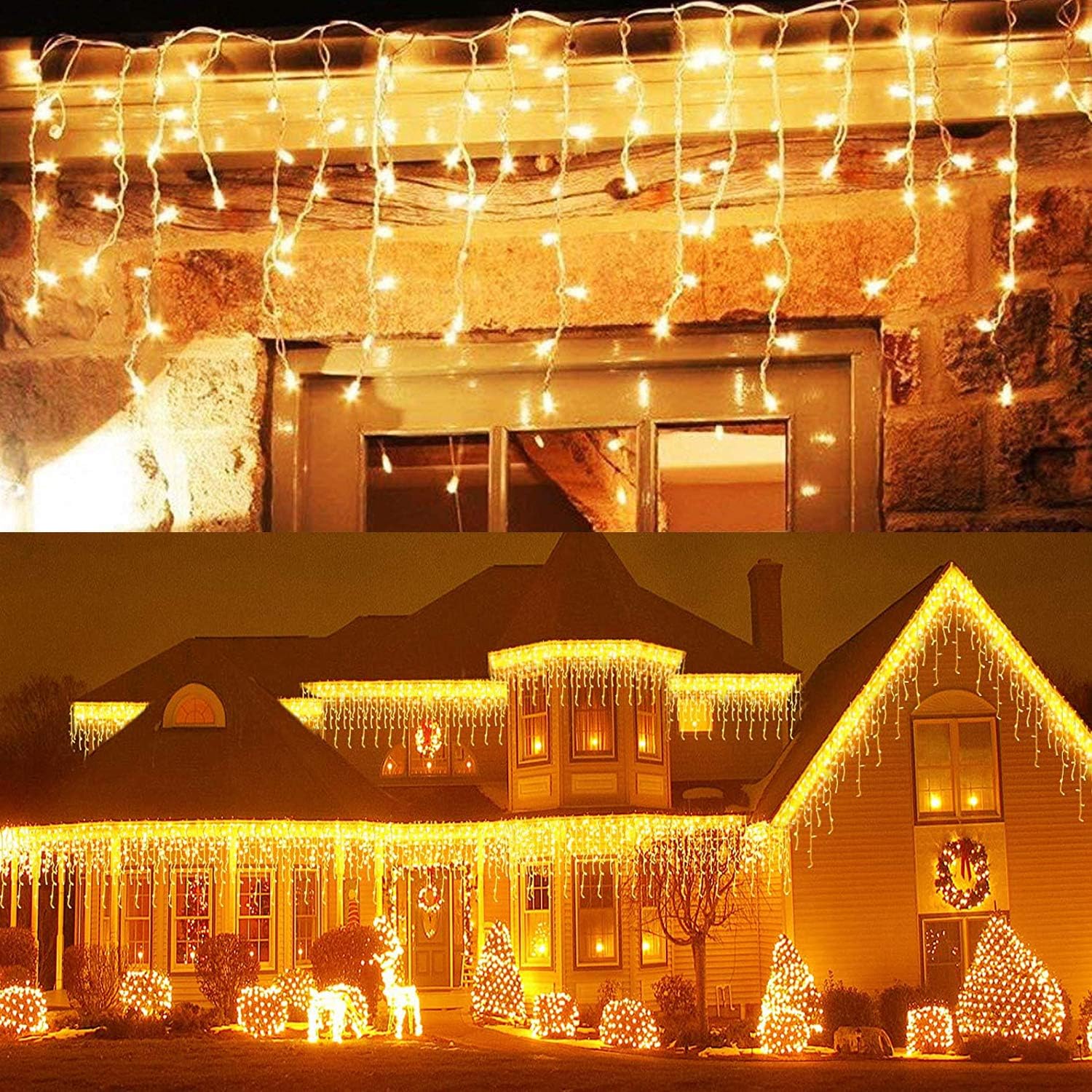10 Ft 96 Led Icicle Lights, Christmas Lights Plug in Outdoor Fairy String Lights with 16.6 FT Power Lead for Bedroom Indoor and Holiday Icicle Lights