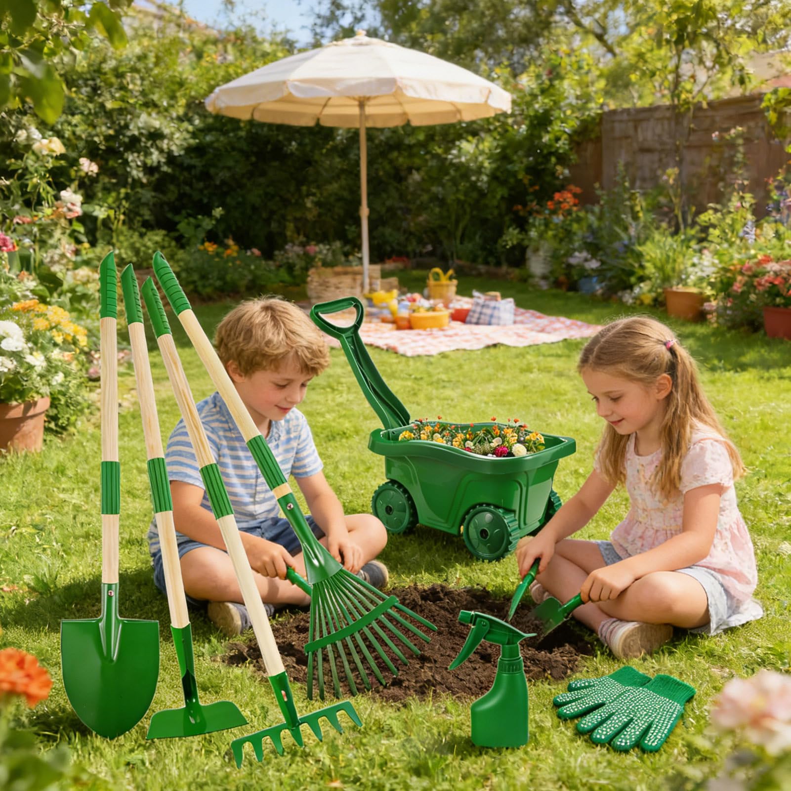 Set Giardinaggio per Bambini Set Fai Finta Divertente | Attrezzi Giardinaggio Bimbi per Bambini Bambine Backyard Spiaggia Pasqua Compleanno Natale Anno Nuovo Scuola