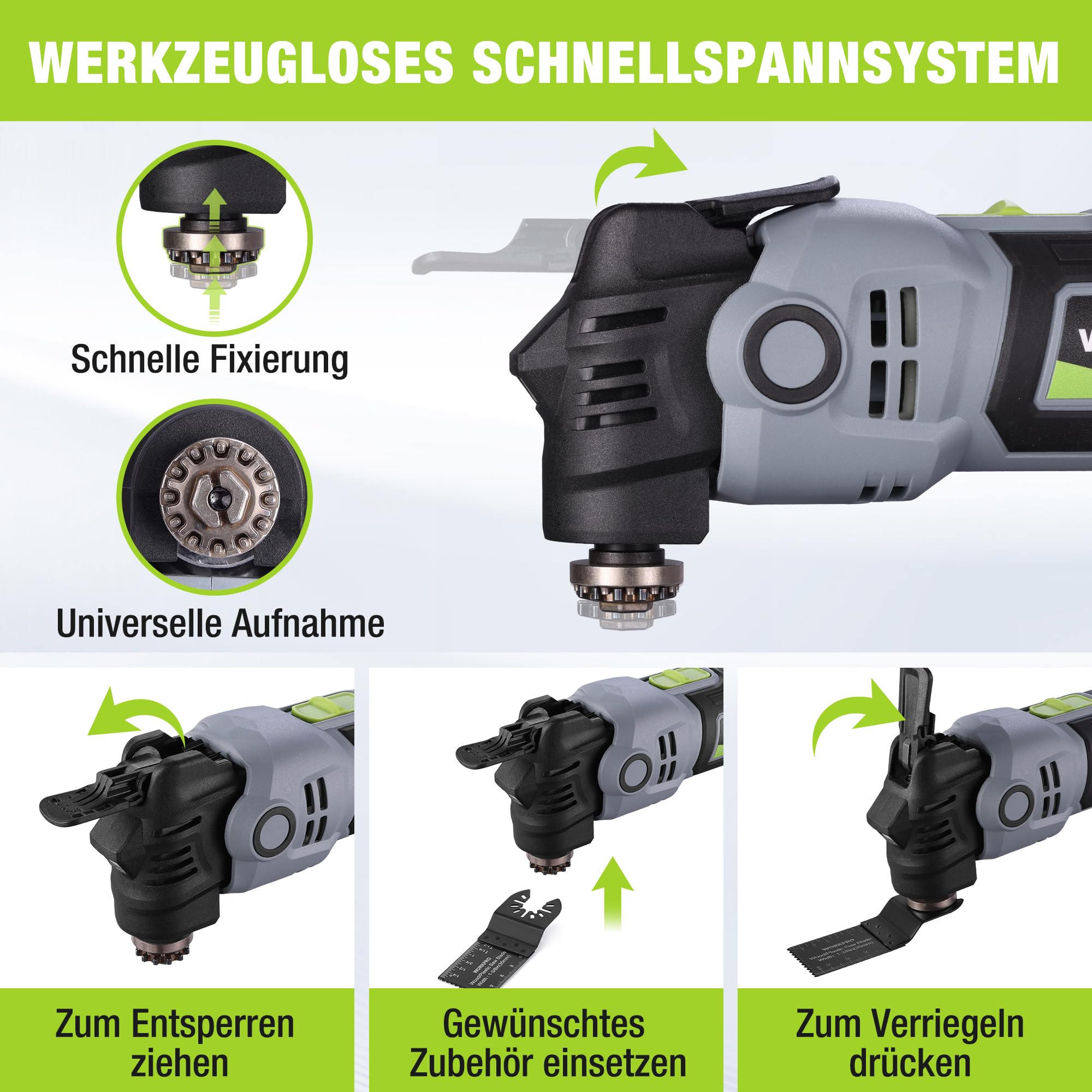 WORKPRO Oszillationswerkzeug, 400W Multifunktionswerkzeug mit 23 Zubehörteilen & Tasche, 6 Geschwindigkeiten (15000–22000 U/min), 3,5° Oszillationswinkel, Ideal zum Schneiden, Schleifen und Schaben