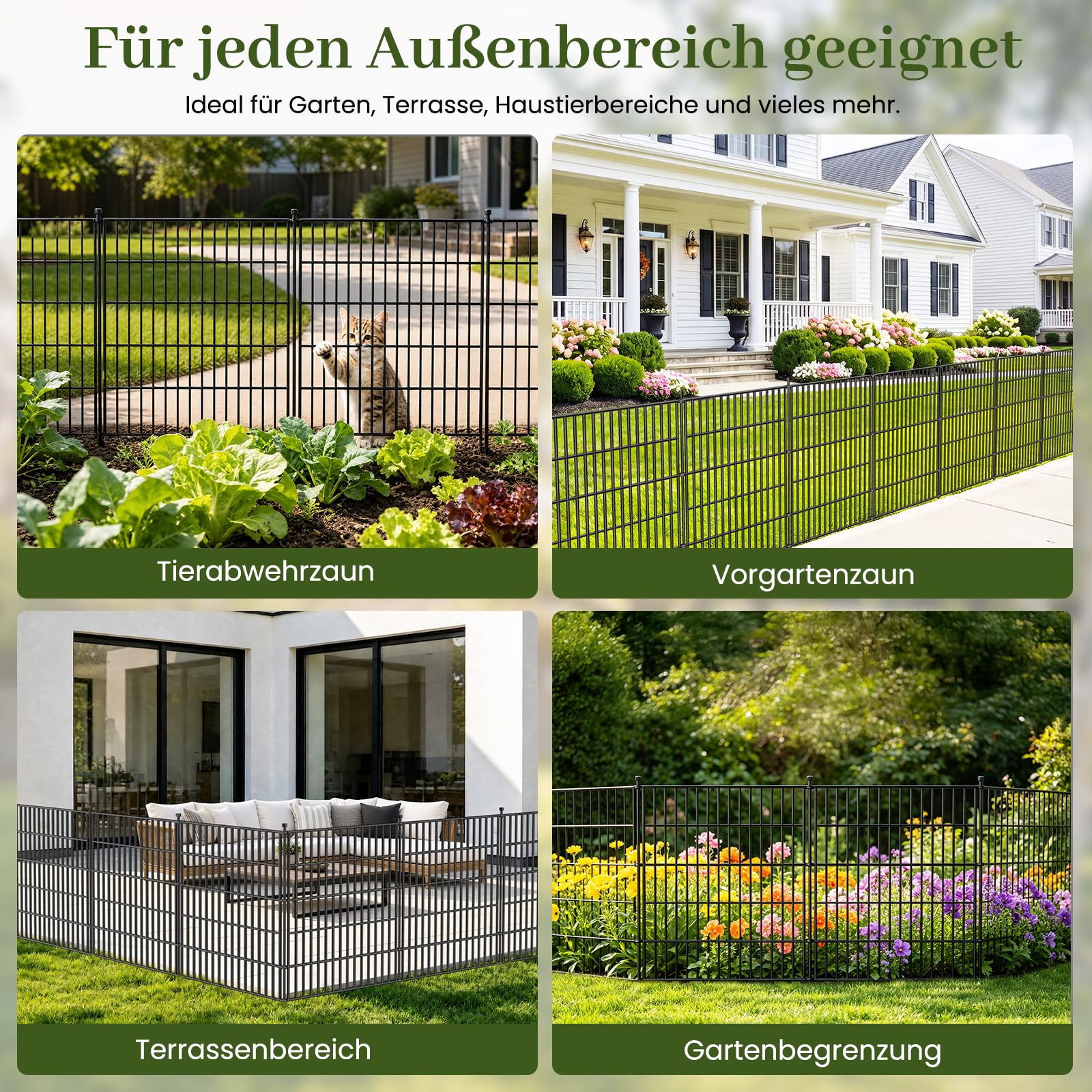 10 Paneele Dekorativer Gartenzaun mit Tor, 122 cm Hoch Gesamtlänge 800 cm Hundezaun für den Außenbereich, Rostfreier Metallzaun, Temporärer Tierzaun als Barriere für Garten, Hof und Terrasse