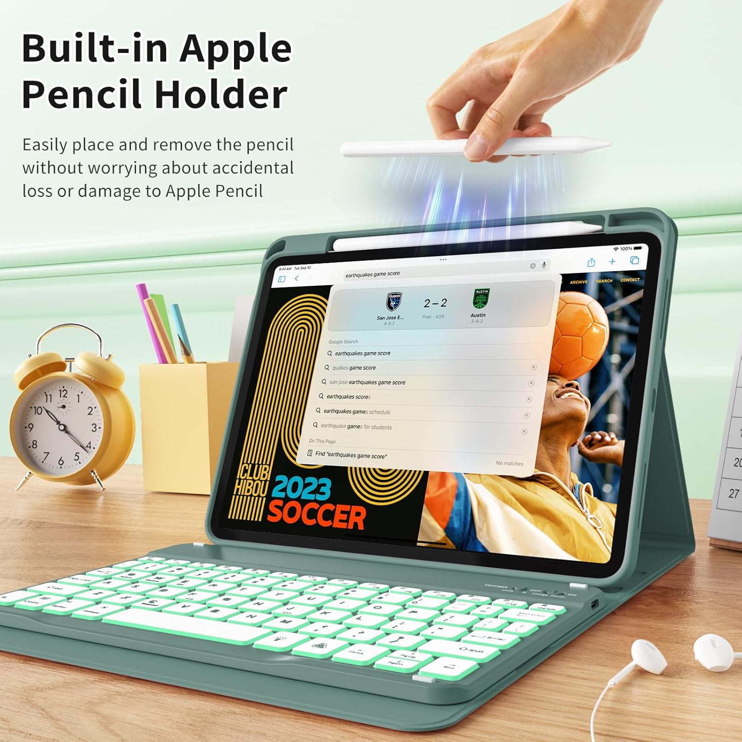 kenke Case for iPad (A16) 11-inch 2025 / 10th Generation 10.9-inch 2022 with Keyboard, Stand Folio Cover with Pencil Holder, 7 Color Backlit Detachable Wireless Keyboard, Dark Green