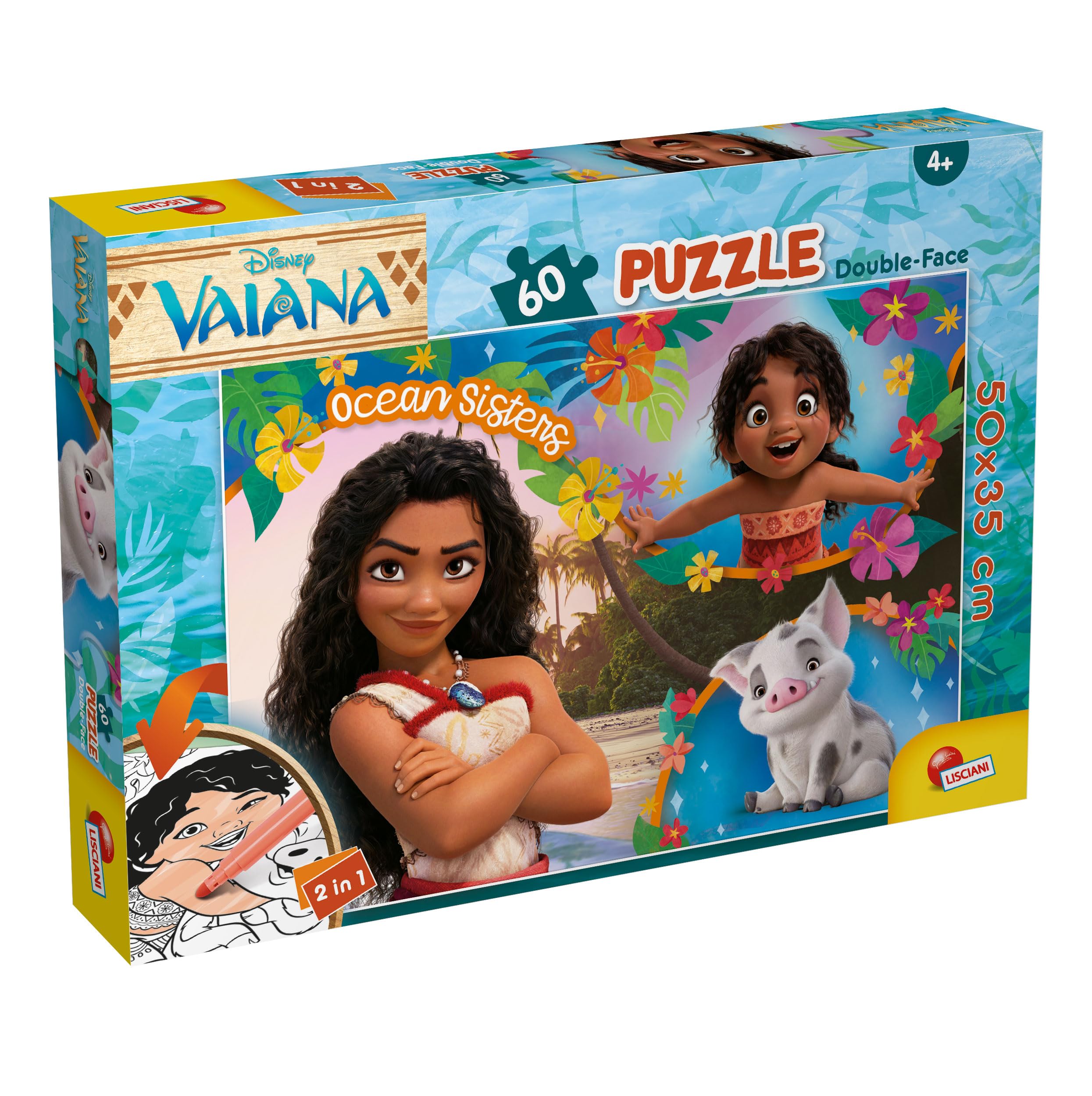 Lisciani - Disney Moana - Double-Sided Puzzle with 60 Pieces - 4+ Years