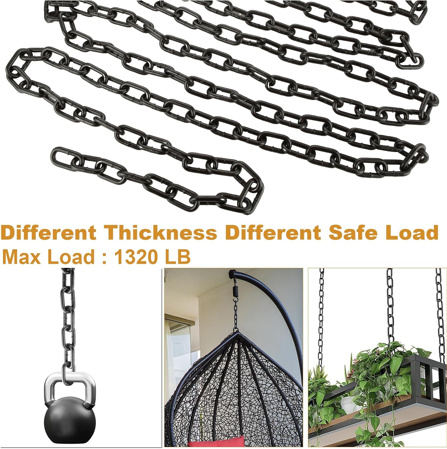 CYEAH 1/4" Carbon Steel Link Chain, Carbon Steel Chain 19.4 Ft Small Strong Link Chains, Utility Metal Decorative Chains Camping Pet Dog Hanging Chainn for Bird Feeder Planters Signs