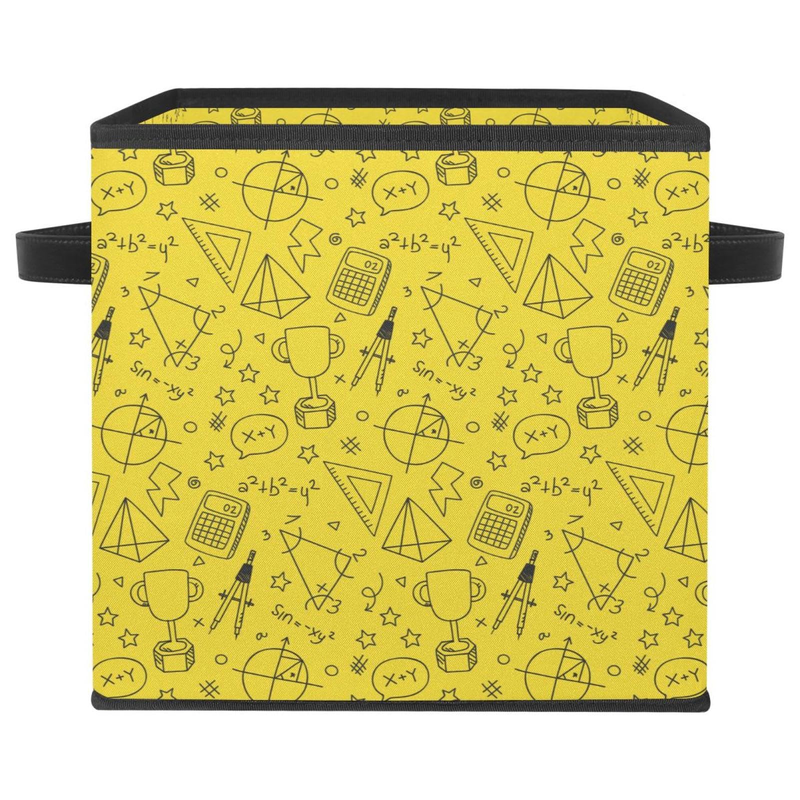 Boîte de rangement pliable tissu cube jaune avec poignées pour jouets et placard de maison