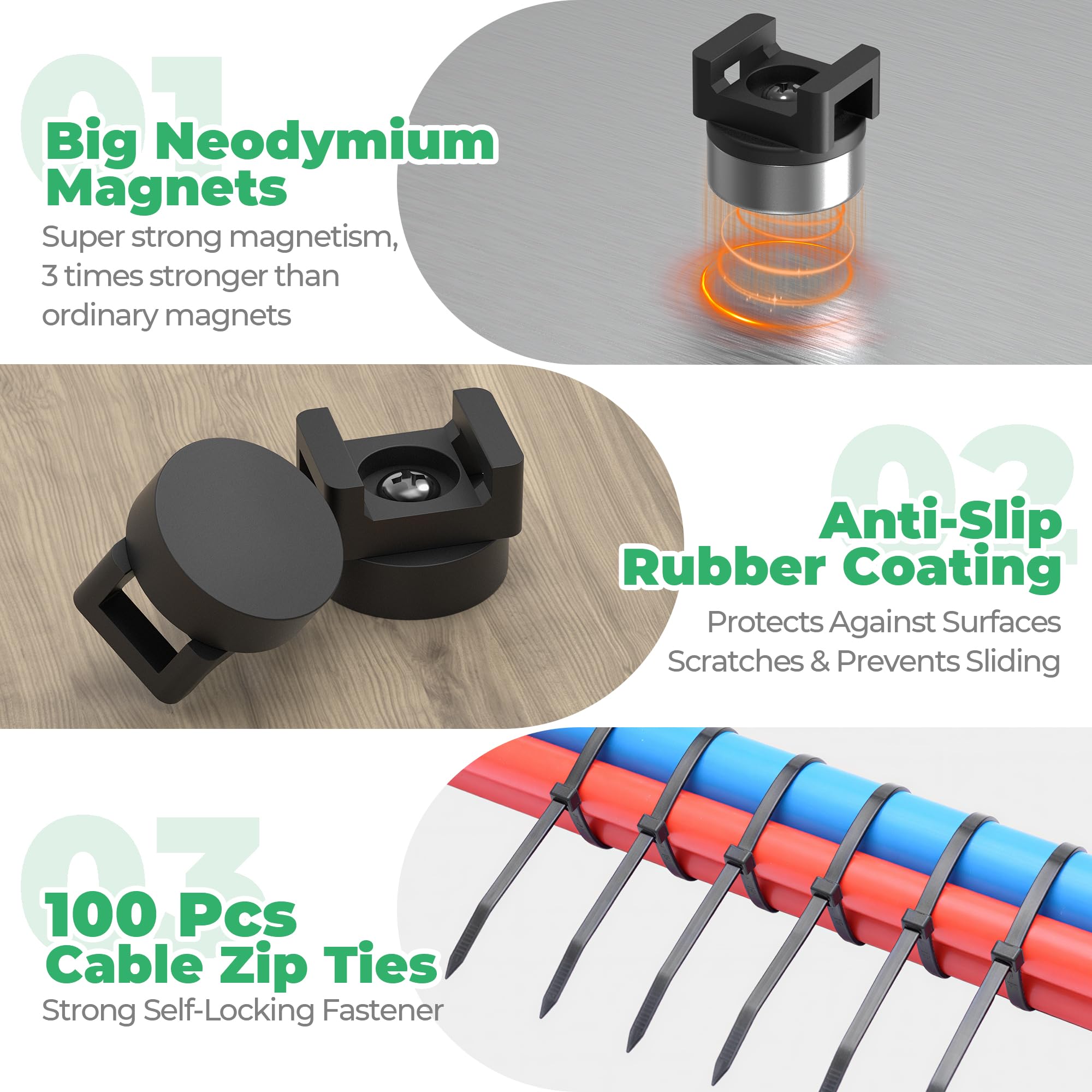 Supporto magnetico con cerniera con 200 fascette in nylon da 11,3 kg, supporto magnetico multiuso per fascette magnetiche, fascette magnetiche impermeabili per la gestione dei cavi elettrici