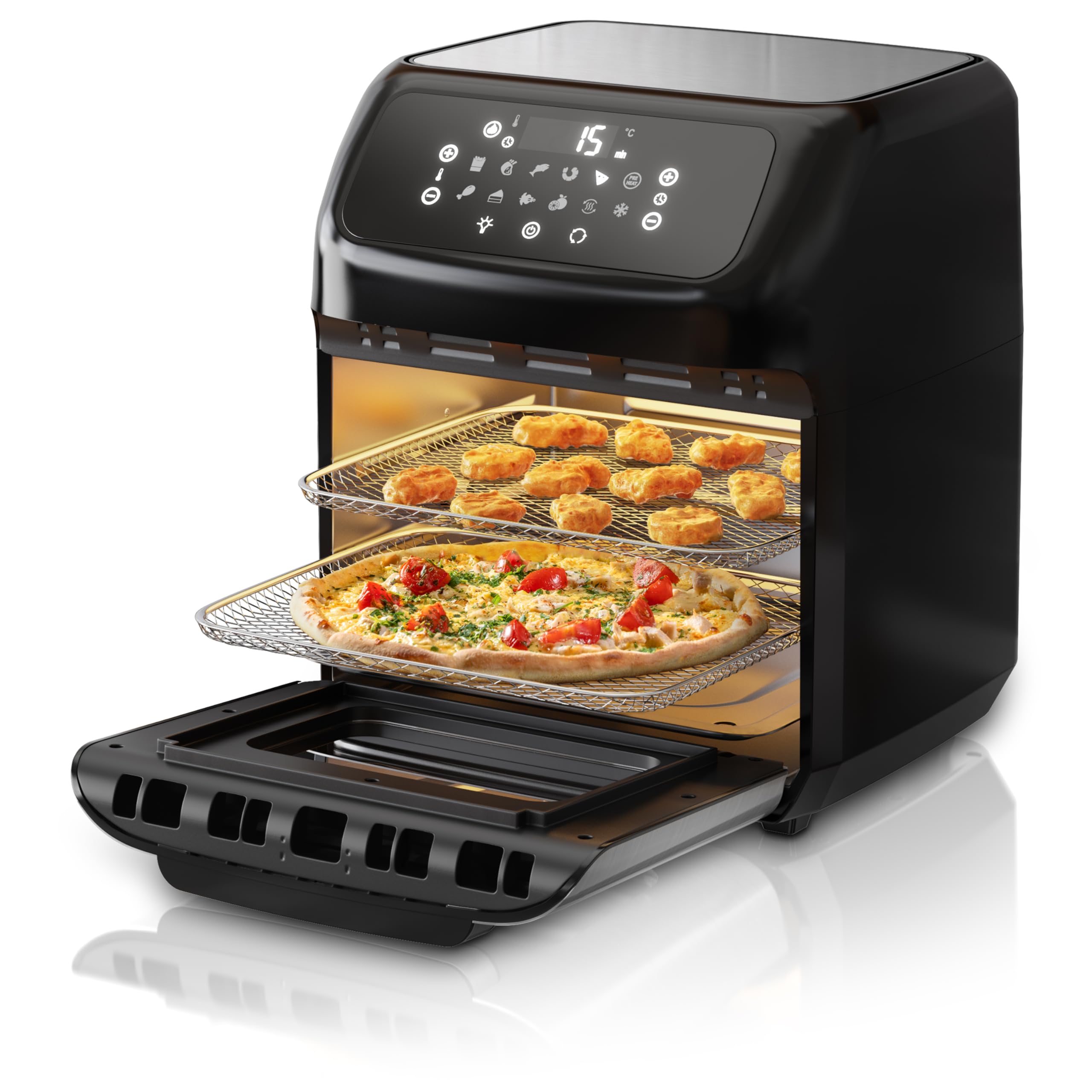 Arendo - frytkownica na gorące powietrze 12 litrów - wielofunkcyjna mini piekarnik - frytkownica Air Fryer grill obrotowy suszarka suszarka - termoobieg - pizza kurczak frytki - aplikacje ze stali nierdzewnej - nie zawiera BPA