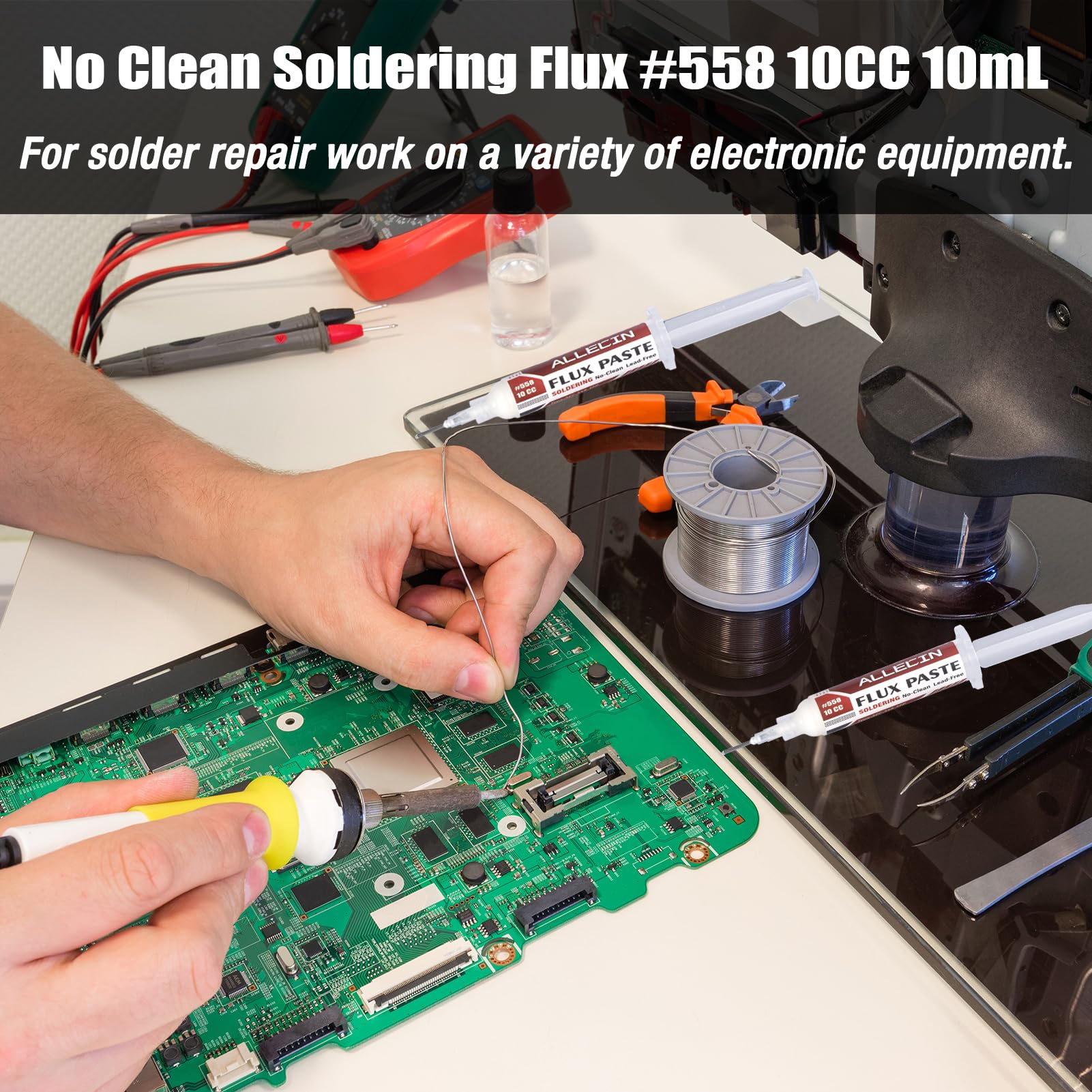 5 Pezzi 10mL Flussanti per Saldatura Senza Piombo 10CC Solder Flux Paste No Clean Flussante Flusso per Pasta Saldante alla Colofonia AEC-558 con Asta di Spinta e Ago per PCB SMD BGA