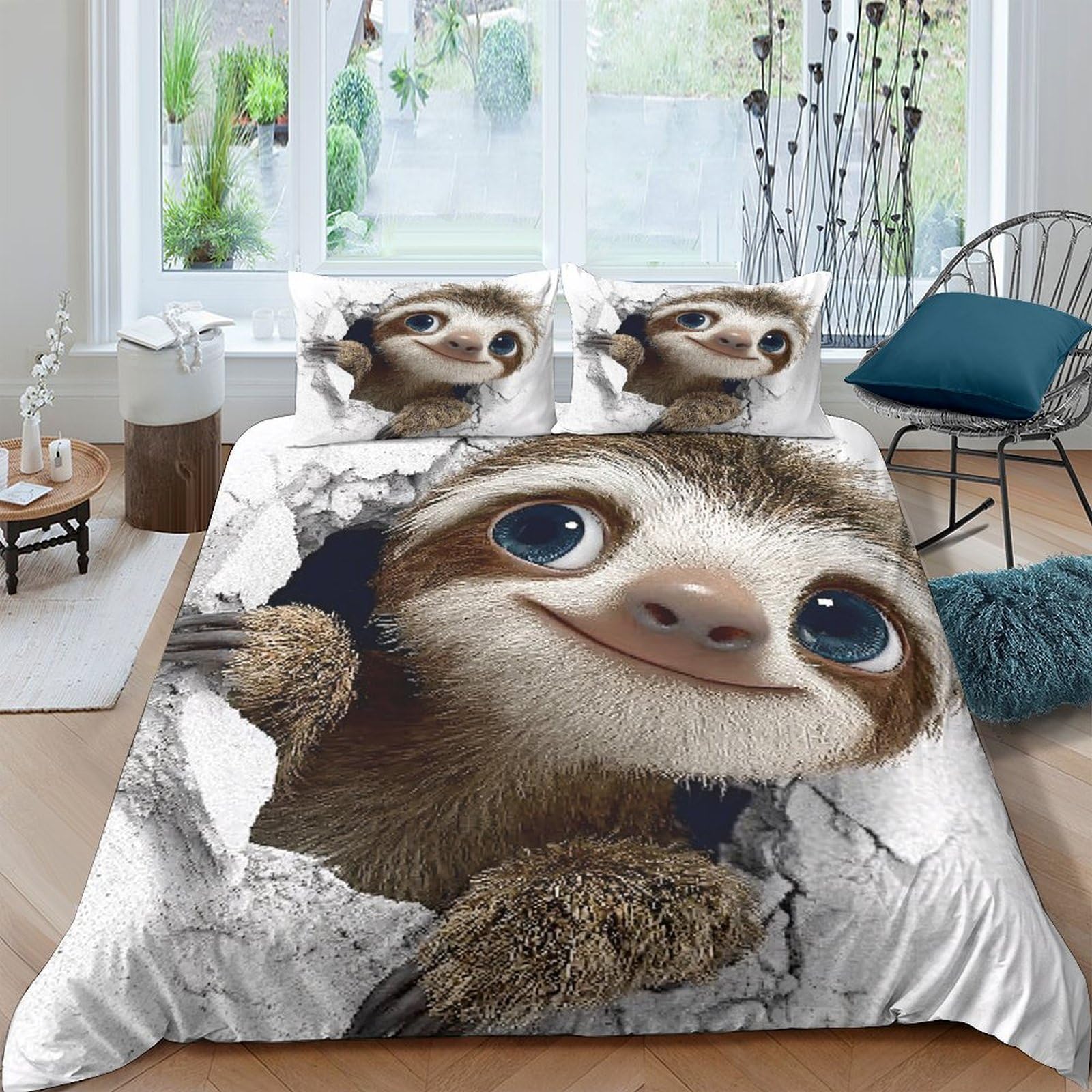 Ctjqhvkz Style-8 3D Printed Cute Sloth Fitted Sheet Microfiber Soft Animal Cartoon Bed Cover For Bedroom Guest Room Dorm Decor Single（135X200cm）