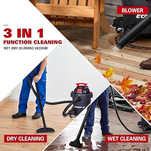 Miniatura 5 de ECOMAX Aspiradora en seco y húmedo de 6 galones, 4 HP 85 CFM 3 en 1 con función de succiónsopladoseco, aspiradora portátil resistente para taller,