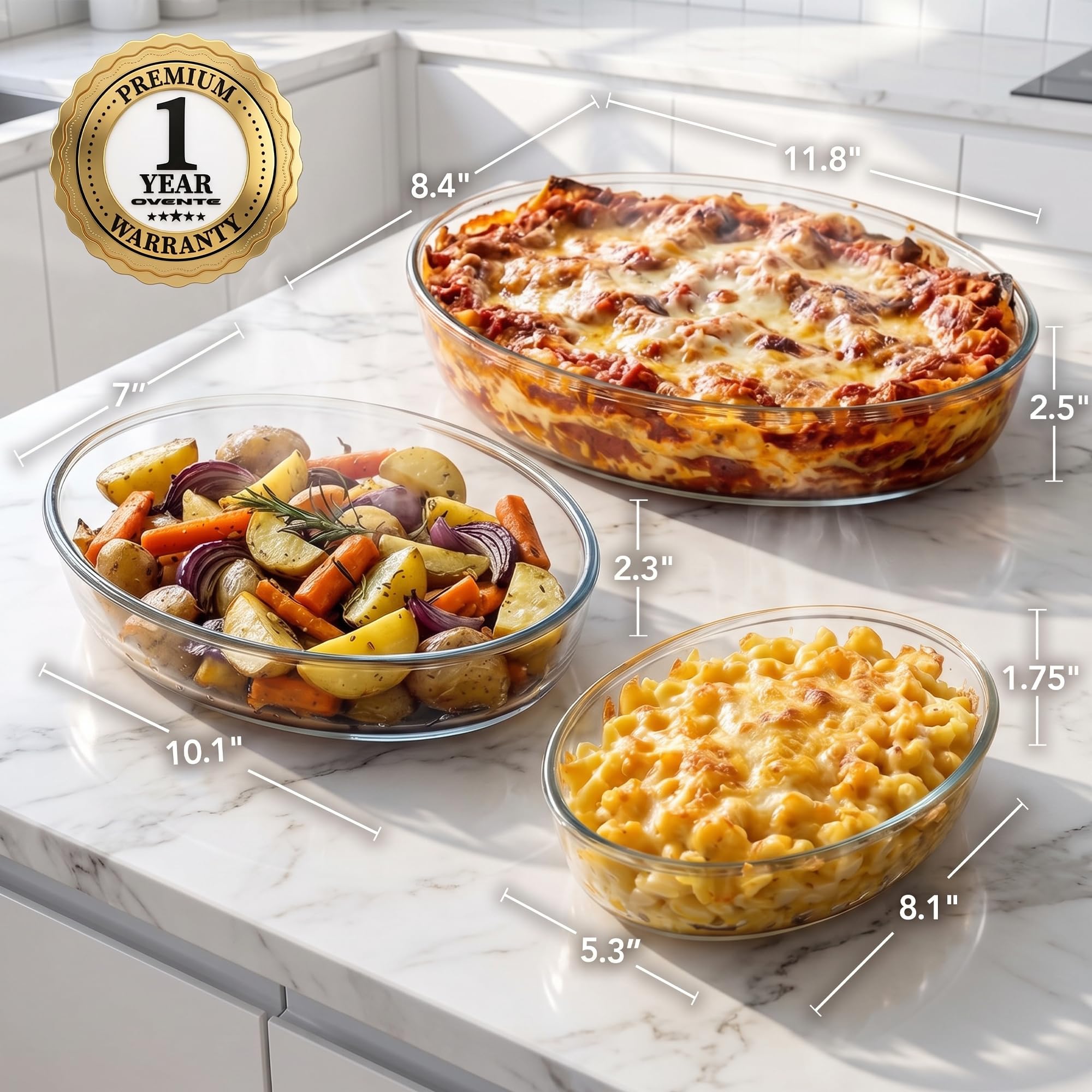 OVENTE Glass Baking Dish Set - 3 Piece Bakeware -5 OVENTE Glass Baking Dish Set - 3 Piece Bakeware -5