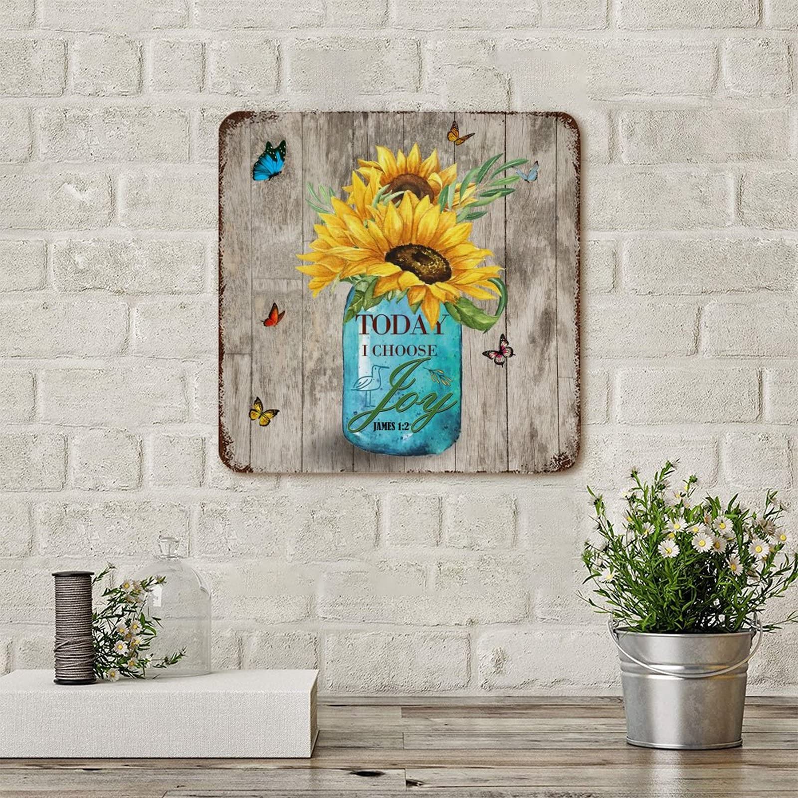 Targa In Metallo Con Girasole E Farfalla 'Every Day Is A New Beginning' – Decorazione Parete 20x30 Cm