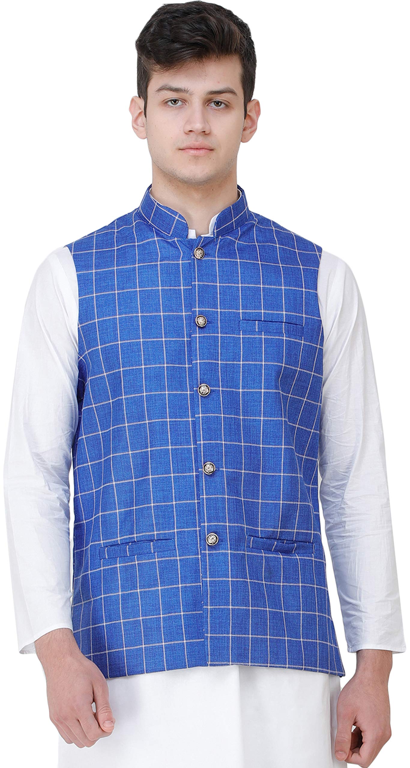 Gilet bleu pour homme à carreaux Exotic India idéal pour vos sorties