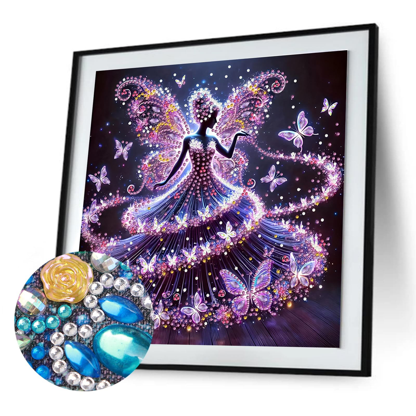 EcoGleam Butterfly Fairy Special Shaped DIY Partial Drill Diamond Painting Kits for Adults Beginners Home Decor Diamonds Dots Gem Art Kits 11.81x11.81in