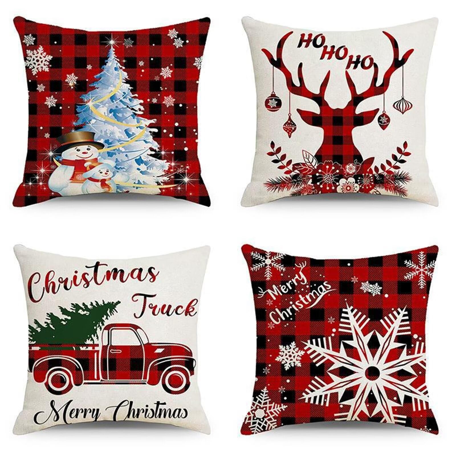 4 Pezzi Natalizi Cuscini per Divano, Natale Federe Cuscino Divano 60x60 CM Fiocco di neve di Natale, Natale Suave Copricuscini, Decorazione Natalizia per la Casa Addobbi Soggiorno Natalizie Decorativi