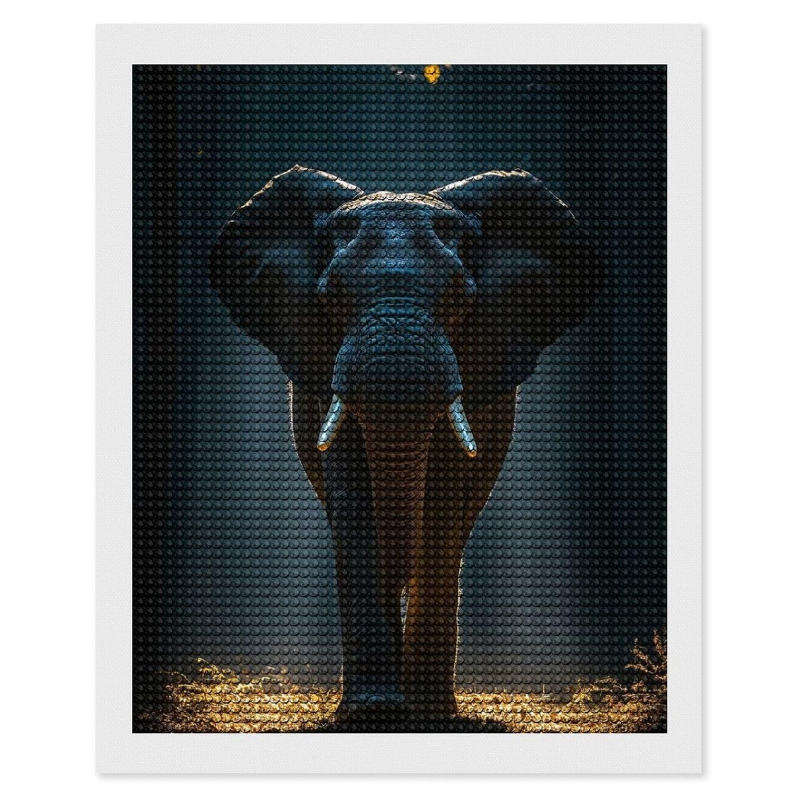 Junmoney Majestic Elephant in Forest Light Diamond Art Kit 16"x20", Modern Decor, Farmhouse Decor, Home Wall Art, Festive Craft Gift, Handmade Wall Decor