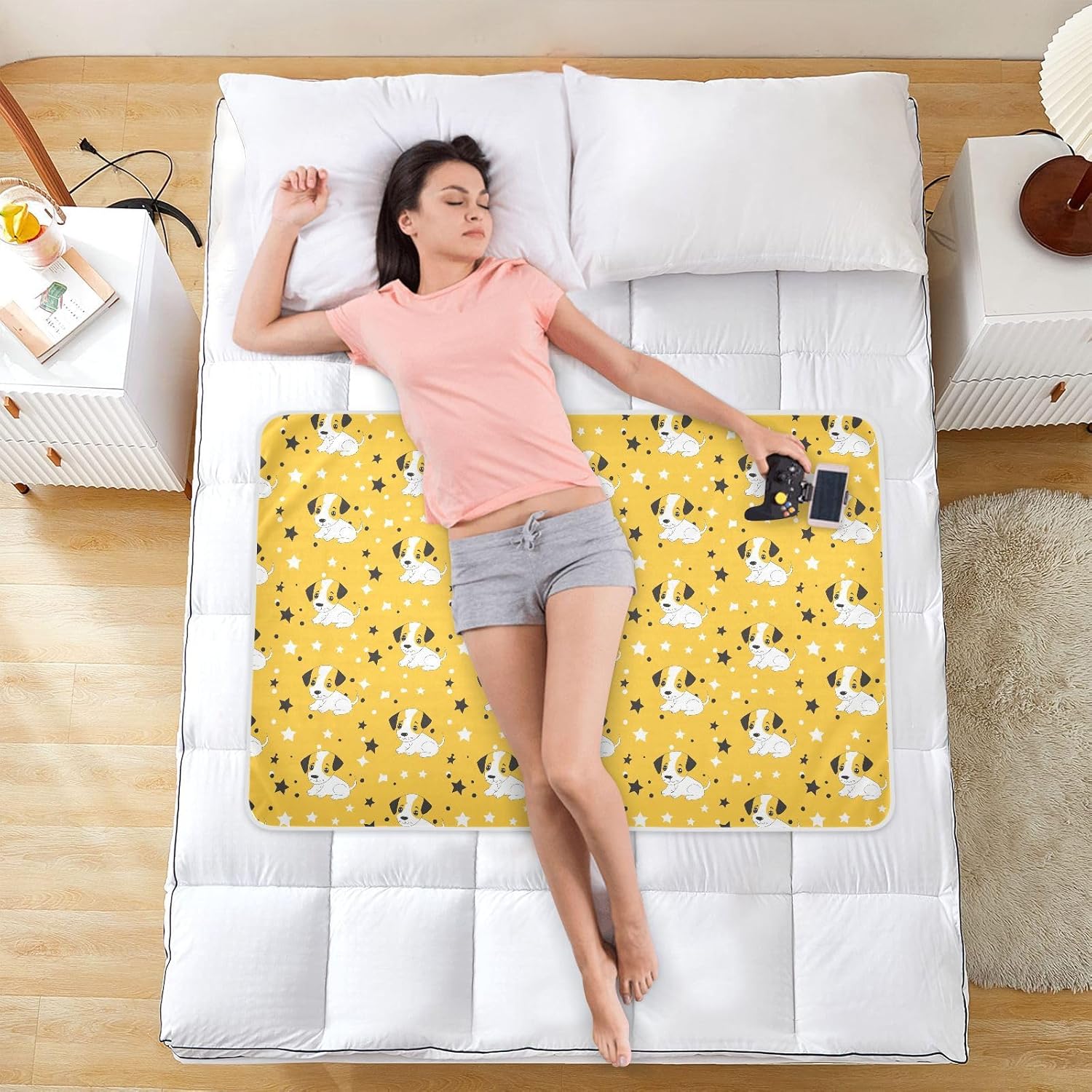 Yellow Playful Cute Puppy Extra Large Resuable Changing Pad Covers Soft Absorbent Potty Training Sheets Cover Cute Cool Travel Mattress for Kids Adults Pets, 52" L x 34" W