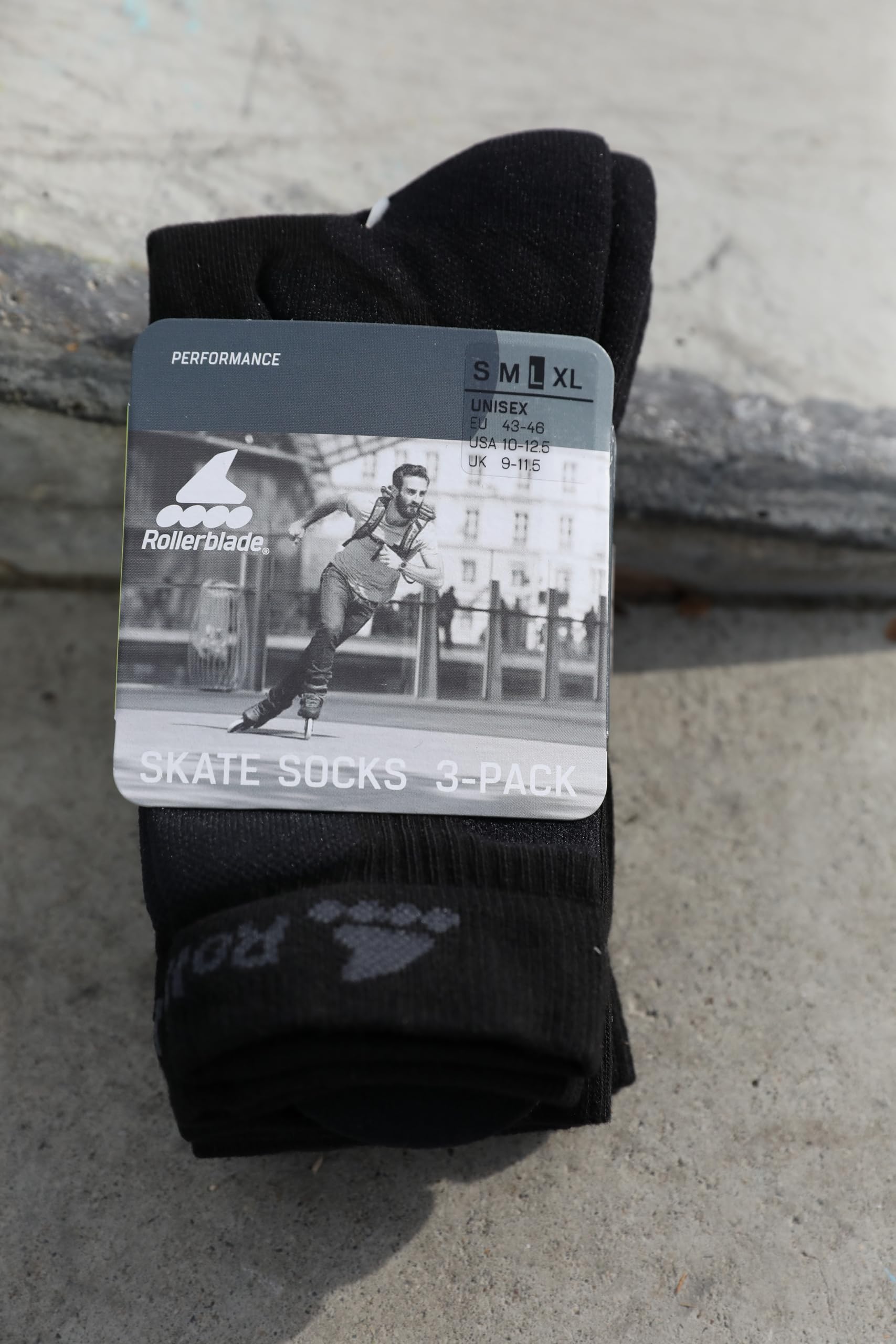 Rollerblade Skate Sock 3 Pack Unisex Adult Socks (Pack of 2), Black/White - Image 2
