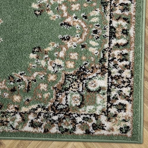 Vista 65 de Antep Rugs - Alfombra oriental de 6x9 con medallón tradicional para interior Siesta (beige negro, 6 pies 7 pulgadas x 9 pies)