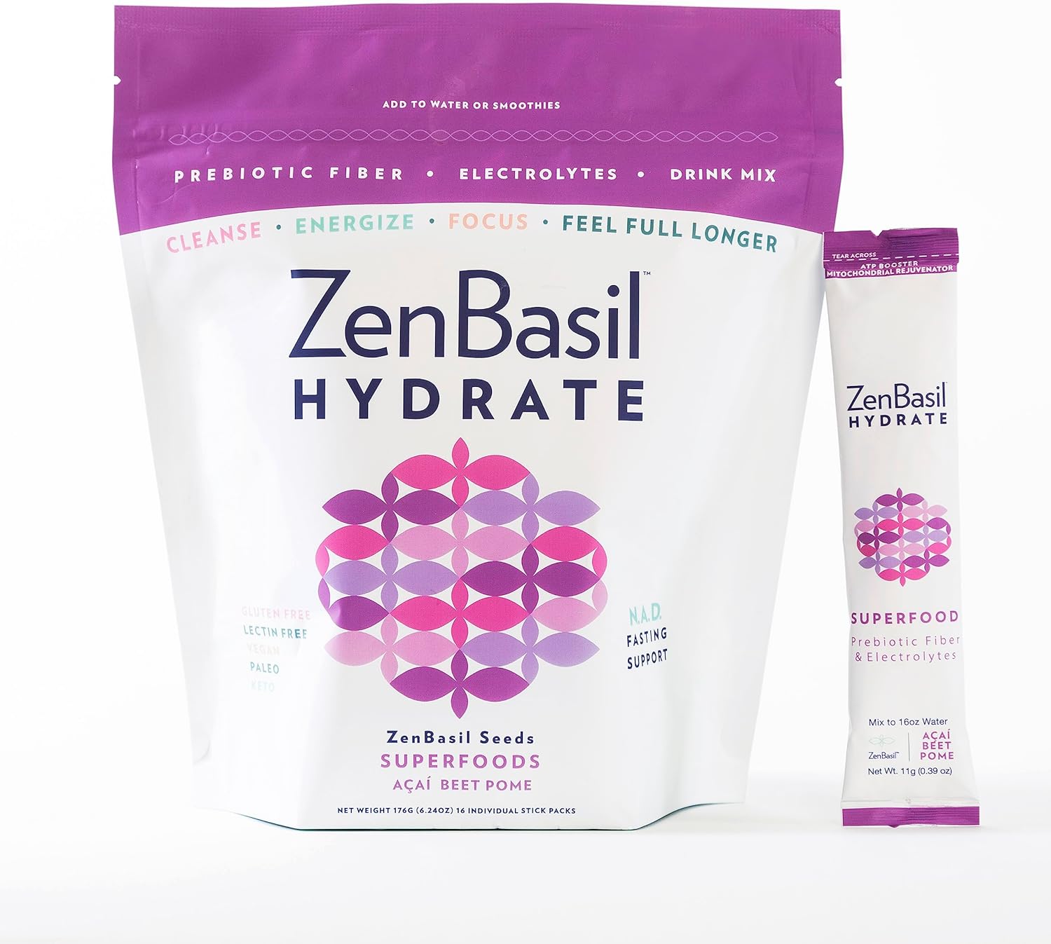 Zen Basil Hydrate Acai Pomegranate Beet Electrolyte Drink