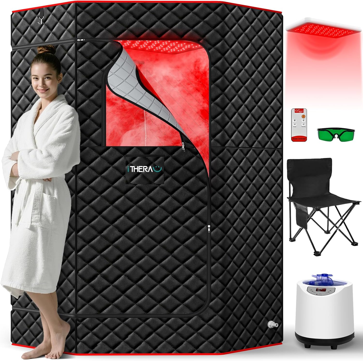 I-THERA-U XL Infrared Sauna Box – Red Light Therapy Steam Tent with 660 & 850nm Lamps