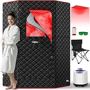 I-THERA-U XL Infrared Sauna Box with True 660 & 850nm Red Light Therapy Lamp, Portable Red Light Sauna for Home, Full Body Steam Tent with 3L 1200w Steamer, 15 Levels Heat, Chair, Remote