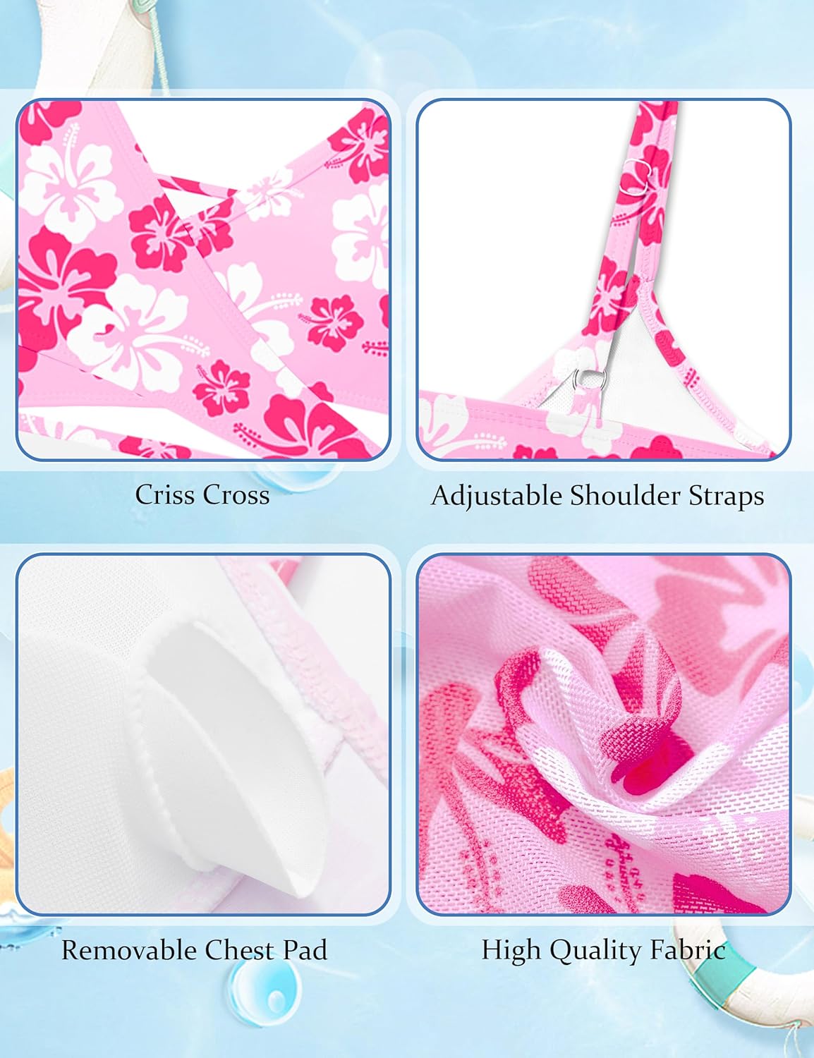 Girls Swimsuits 3 Piece Bathing Suit Allover Printed Criss Cross Bikini Set with Cover Up Skirt Beach Swimwear 7-16 Years - Image 4