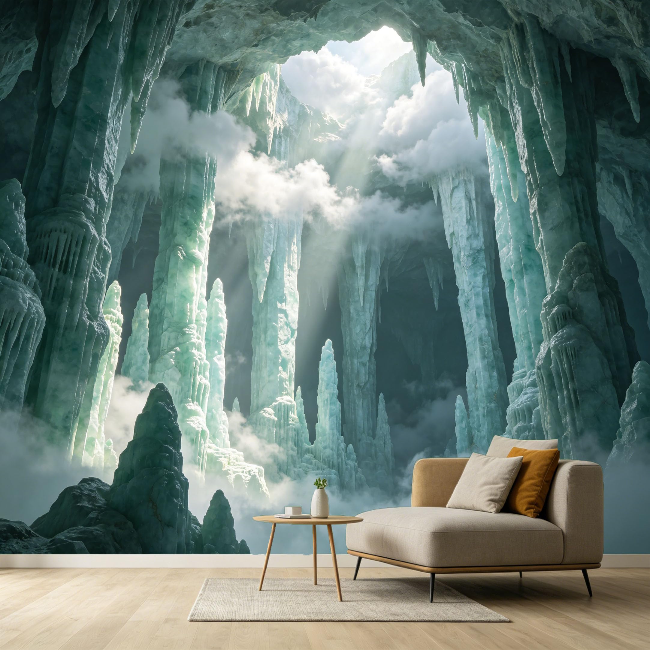Custom Size Wall Murals Ice Cave Landscape 3D Trompe L'Oeil Clouds Sunlight SelfAdhesive Wall Fabric Removable Large Wallpaper for Photo Living Room Interior Decor