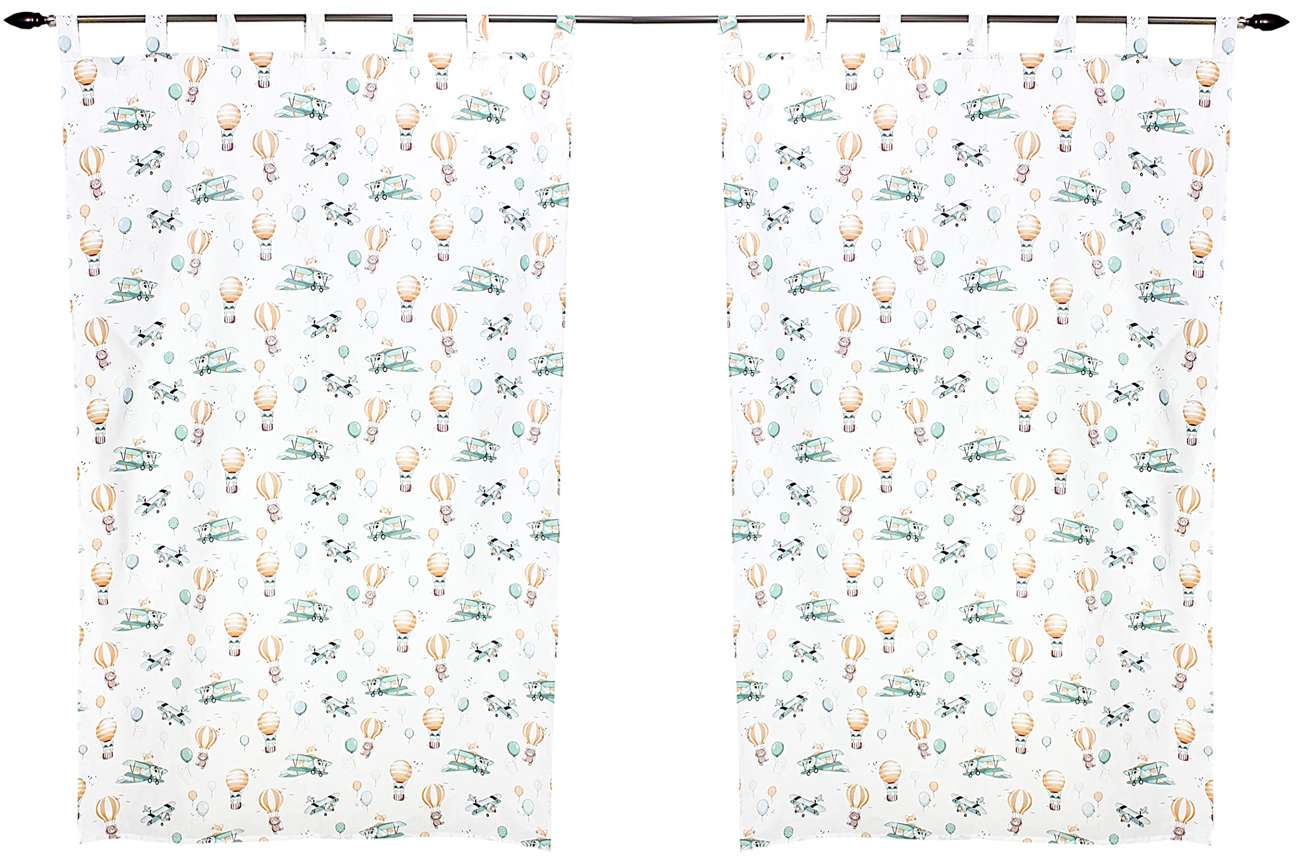 Tende Cameretta Bambini Con Bracciali - Set 2 Pezzi 155x95cm Stampa Animali E Nuvole - Foto 2