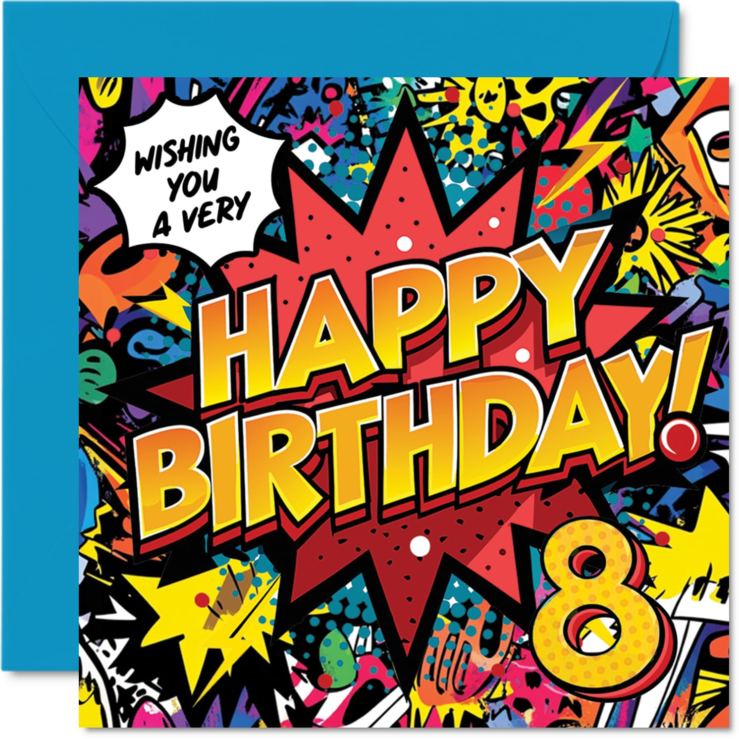 8th Birthday Cards for Girls and Boys, Comic Book Pow