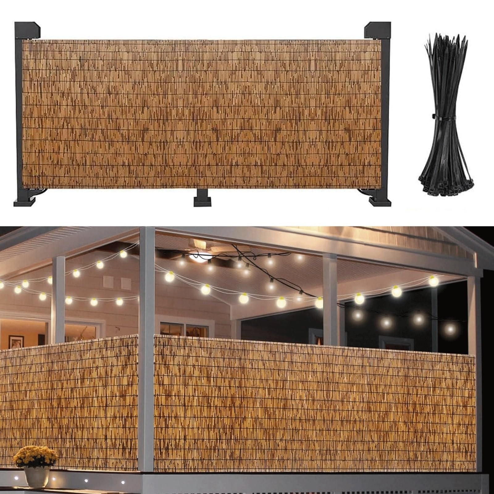 Naturalne bambusowe ogrodzenie dekoracyjne, ochrona przed wzrokiem, do użytku na zewnątrz, 152 x 400 cm, ogrodzenie ogrodowe, ogrodzenie balkonowe, stylowa dekoracja zewnętrzna