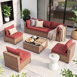 7-Piece Outdoor Patio Furniture Set, PE Wicker Sectional Sofa Set
