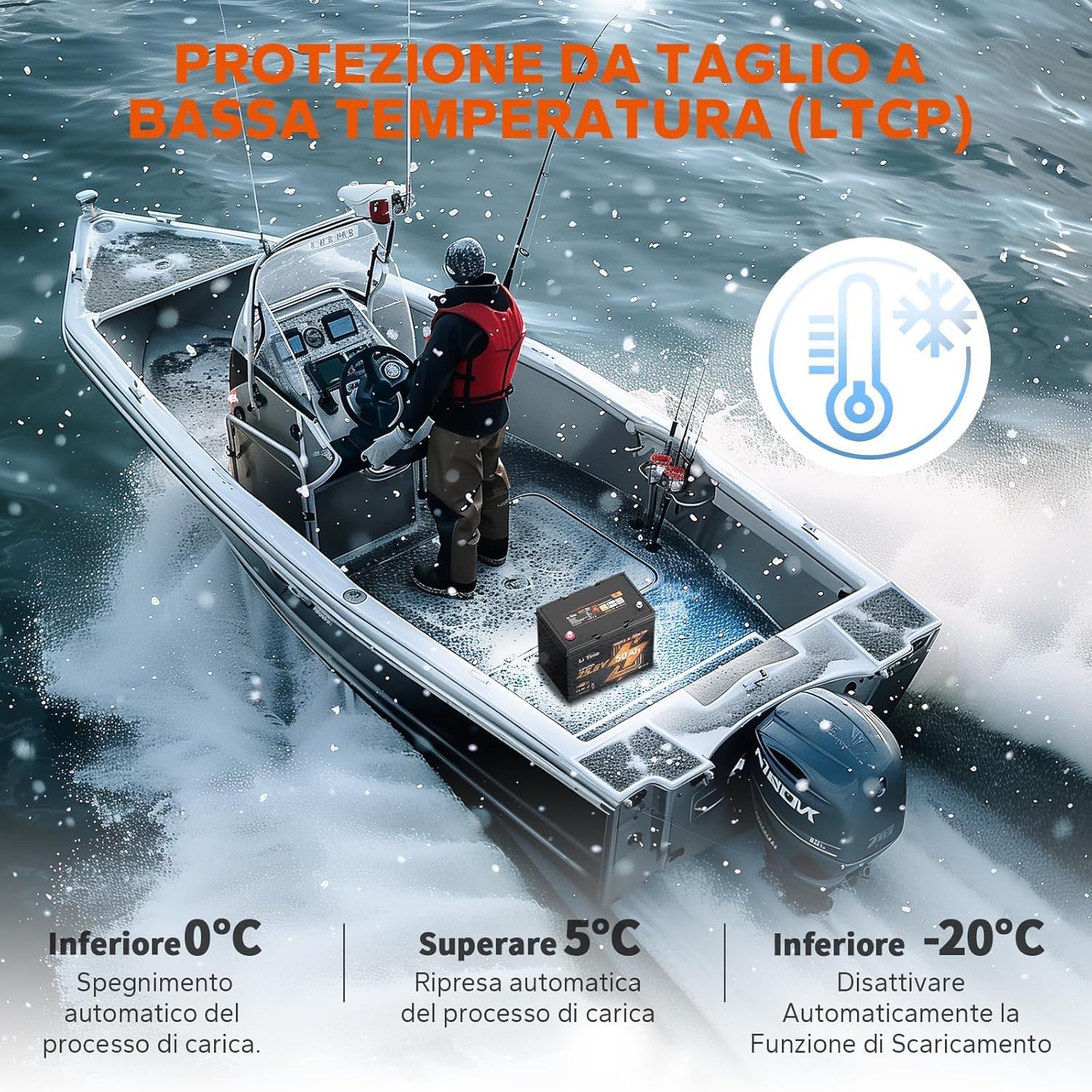 LiTime Batteria Litio 24V 50Ah LiFePO4 per Motore Elettrico Barca, Pesca | Bluetooth, BMS 50A, Max 15000 Cicli, Energia 1280Wh, IP65, Protezione Basse Temperature, Max 4P4S, per Barche, Nautica