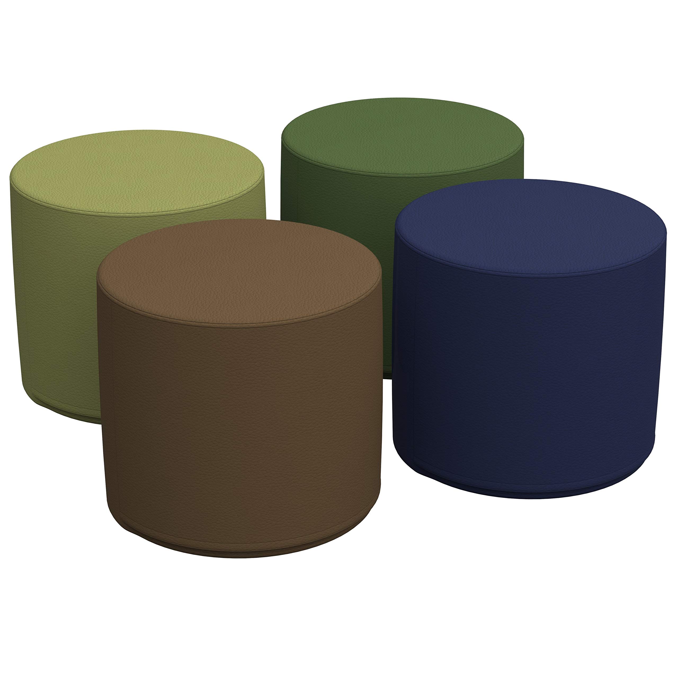 Factory Direct Partners 10453-ET SoftScape 18" Round Ottoman, Collaborative Flexible Seating for Kids, Standard 16" H, (4-Piece Set) - Earthtone