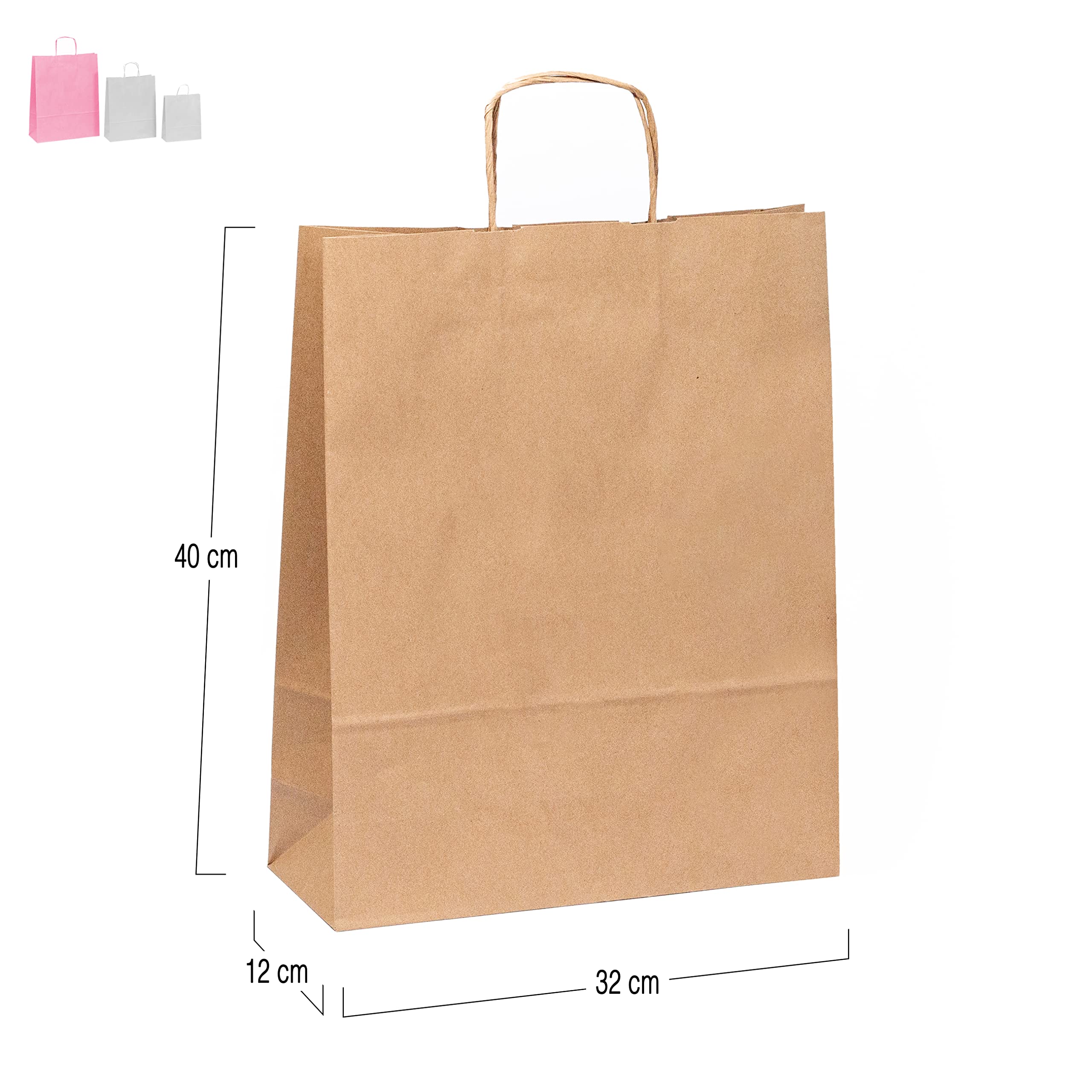 Pack 100 Bolsas de Papel Kraft con Logo a Color | Tu Imagen en una Bolsa | Diferentes Tamaños Para Ajustarse a tus Regalos | Bolsas Para Regalo o Tiendas | Grande (32x40x12 cm), Kraft