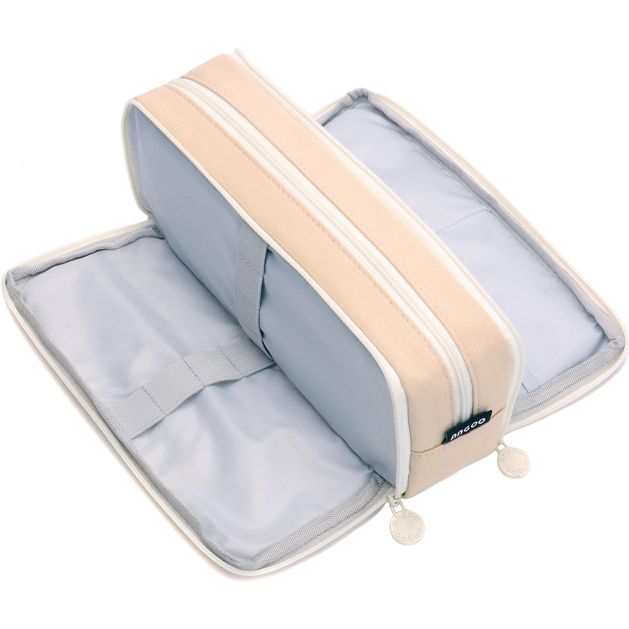 BenPo bar Pencil Case Big Pencil Pouch (Khaki White Zipper)