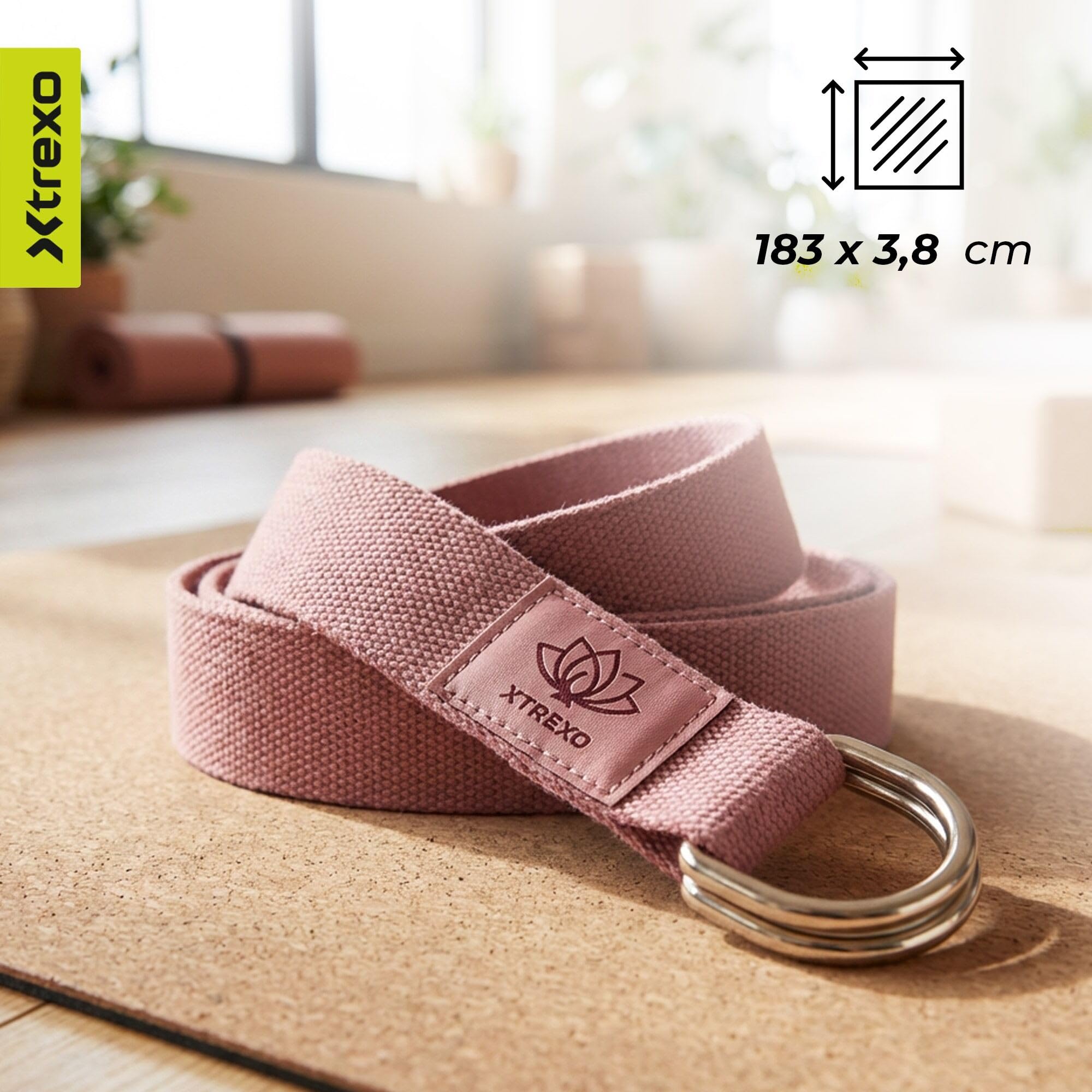 TREXO Cinghia da yoga 183 x 3,8 cm, fibbia a forma di D, facile regolazione della lunghezza per diverse asana, adattata alle diverse preferenze, accessorio ideale per la cintura da yoga per tutti