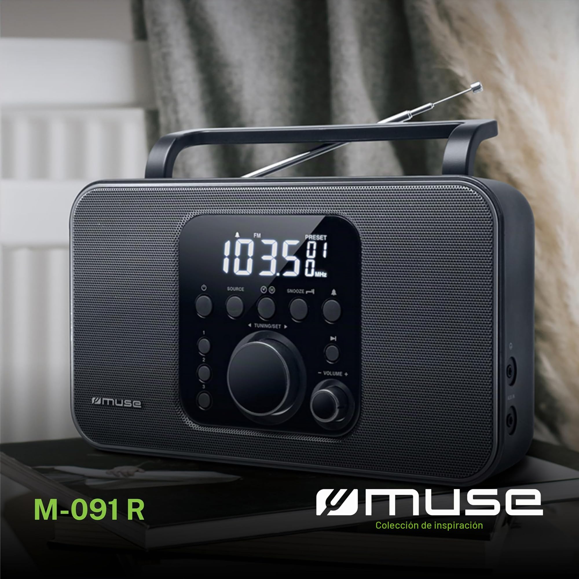 Muse M-091 R - Radio (Portátil, Digital, AM,FM, LCD, Blanco, Negro)