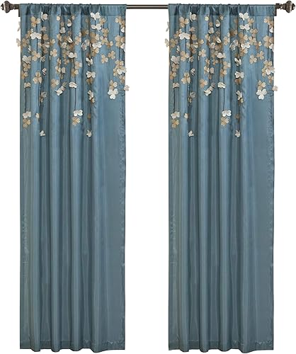 Miniatura 8 de Lush Decor Flower Drops Panel de Cortina para Ventana con Filtro de Luz Individual 42" An x 95" L Azul - Cortinas Florales para Dormitorio -