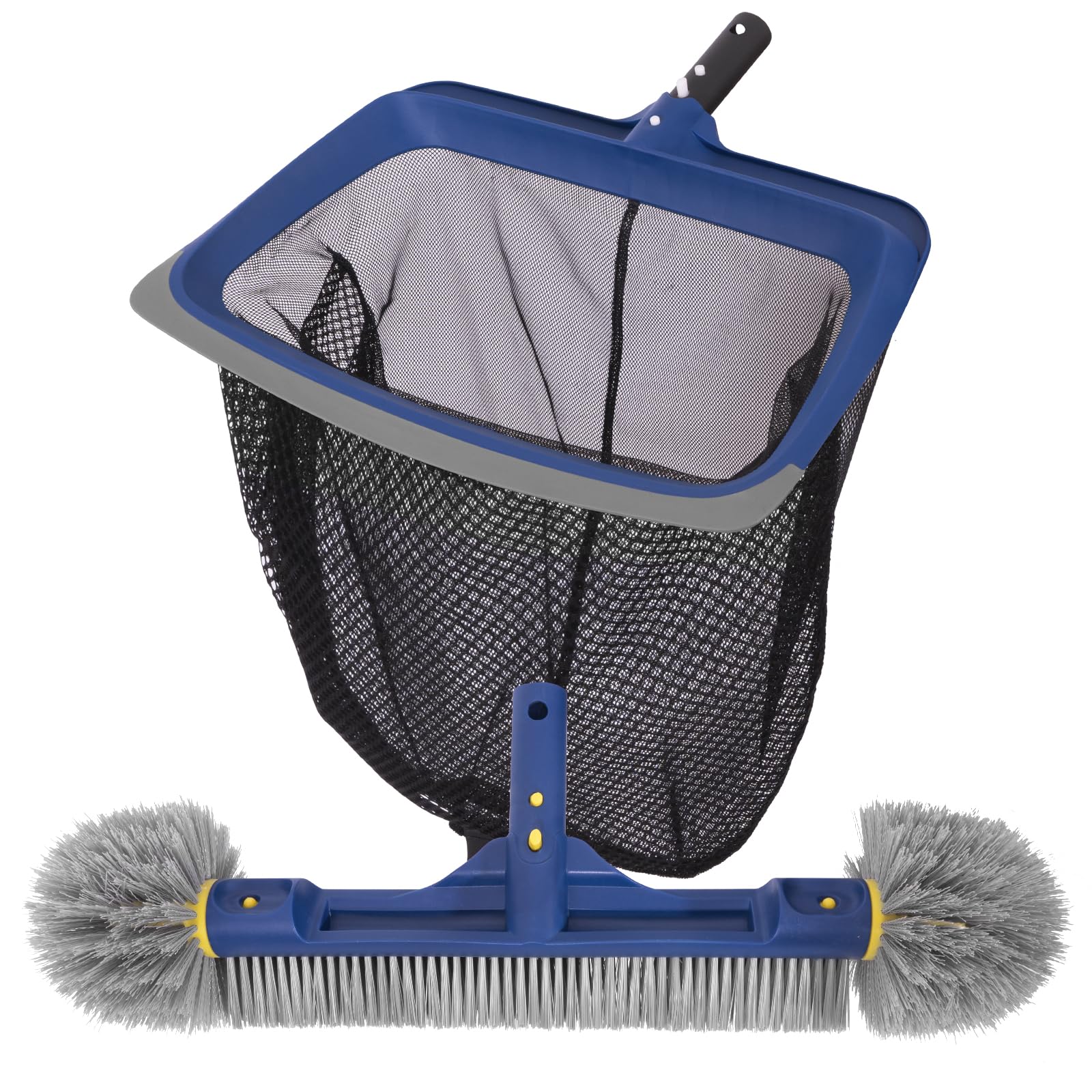 POOLAZA Zestaw do czyszczenia basenu, siatka i szczotka basenowa z okrągłymi końcami do czyszczenia, stabilna rama i szczotka 46 cm, zintegrowany uchwyt, pasuje do standardowego drążka