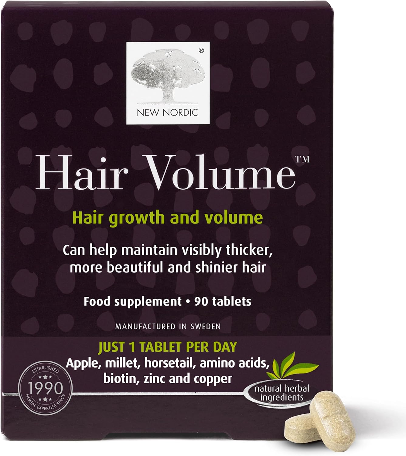 New Nordic Hair Volume 90 Tablets - Clinically Proven Hair Growth Vitamins - Biotin, Zinc &amp; Apple - Visibly Thicker &amp; Shiny Hair - for Women &amp; Men