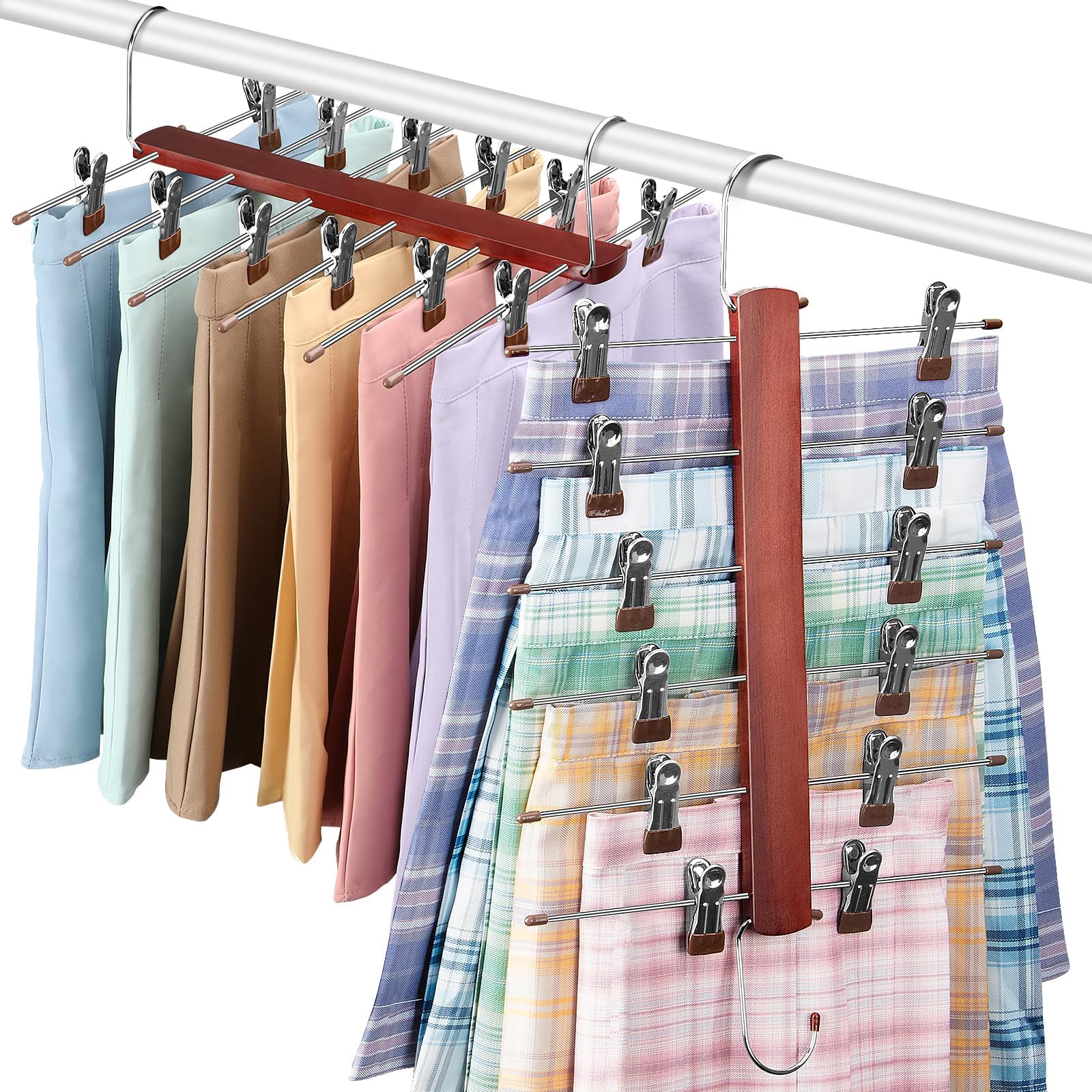 GallFould 4 Pack Pants Hangers Space Saving 5 Tier Skirt