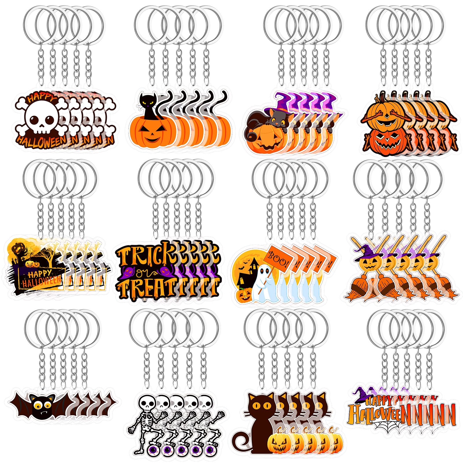 Kigeli 60 llaveros de Halloween, accesorios de Halloween, llavero acrílico de Halloween a granel, llavero colgante para hombres y mujeres, llaveros y llaveros para Halloween, joyería de regalo,