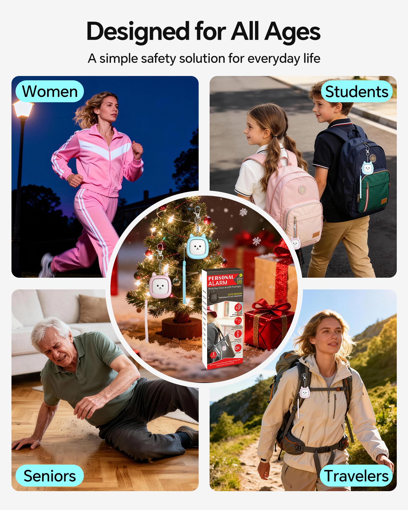 Safe Sound Persönlicher Alarm, 130 dB laute Sirene Song Notfall Selbstverteidigung Sicherheitsalarm Schlüsselanhänger mit LED-Licht, Sicherheit für Frauen, Männer, Kinder, ältere Menschen, blau/rose