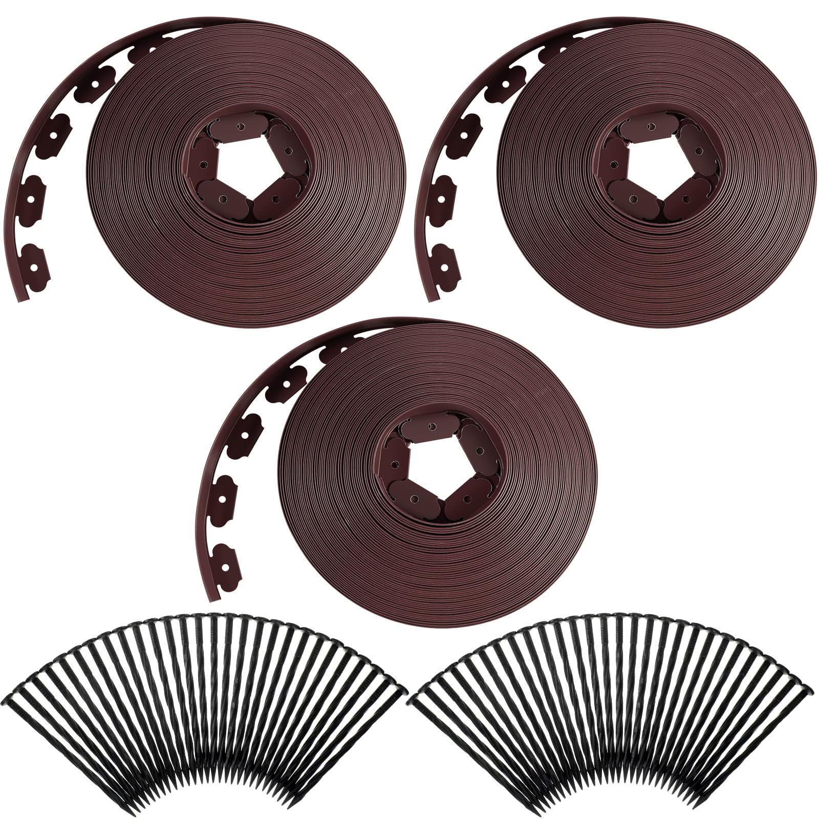 246 FT Garden Landscape Edging No Dig Lawn Edging Border with 216 Anchoring Spikes 2 Inch Tall Flexible Straight Top Garden Border Lawn Edging Roll Kit for Garden (Brown)