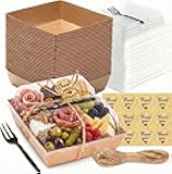 Leafiew 50 Pack Small Individual Charcuterie Boxes with Clear Lids and Forks - To Go Paper Mini Charcuterie Box, Disposable Food Containers, 5Inch Dessert Boxes for Cookie, Cake Slice, Strawberries
