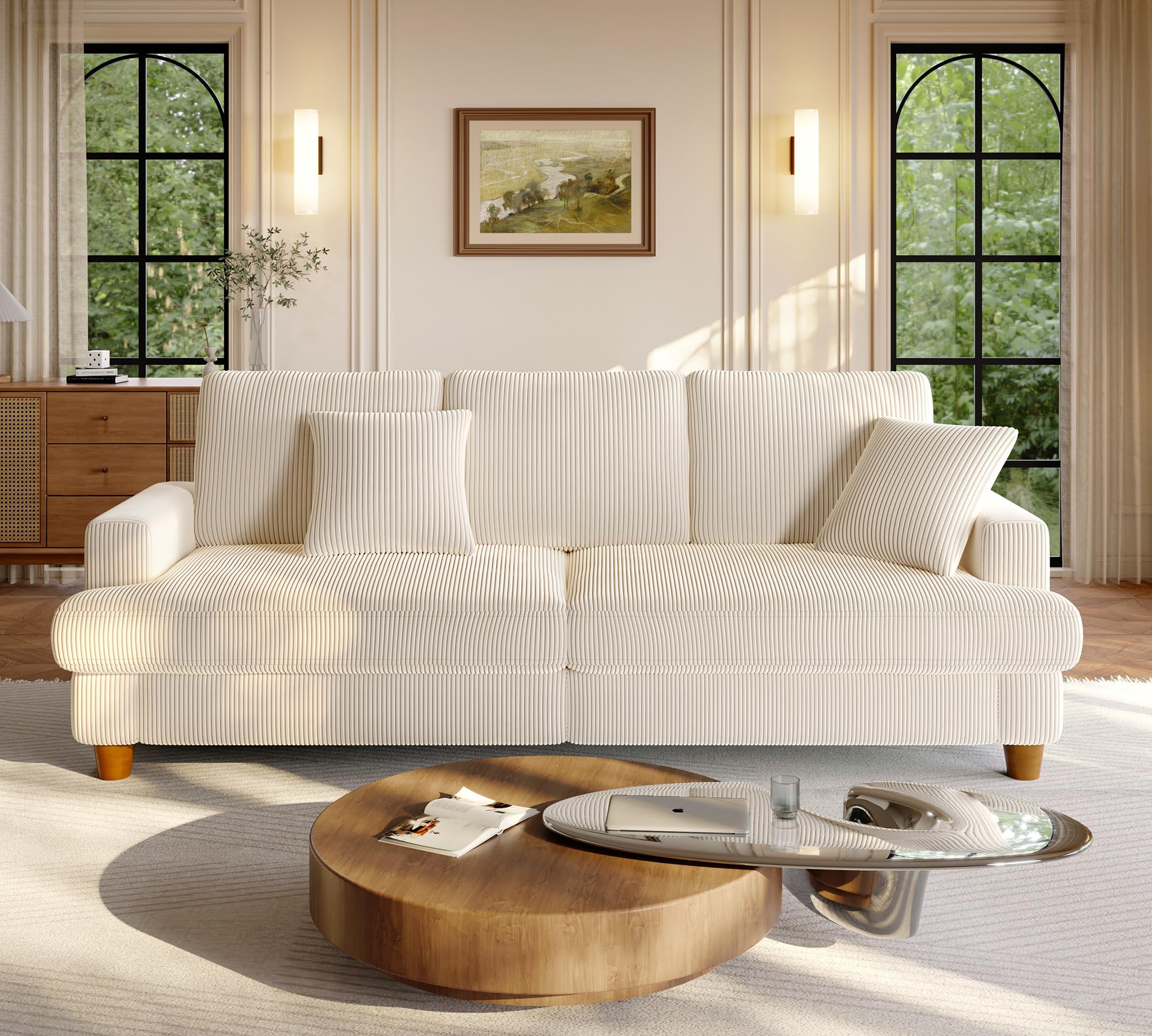 Welzona 87.2" Couches for Living Room, Comfy Beige Couch 7.5" Extra Thick Cushion, Sofas for Living Room Tool-Free Setup, Loveseat Sofa 848lbs Support