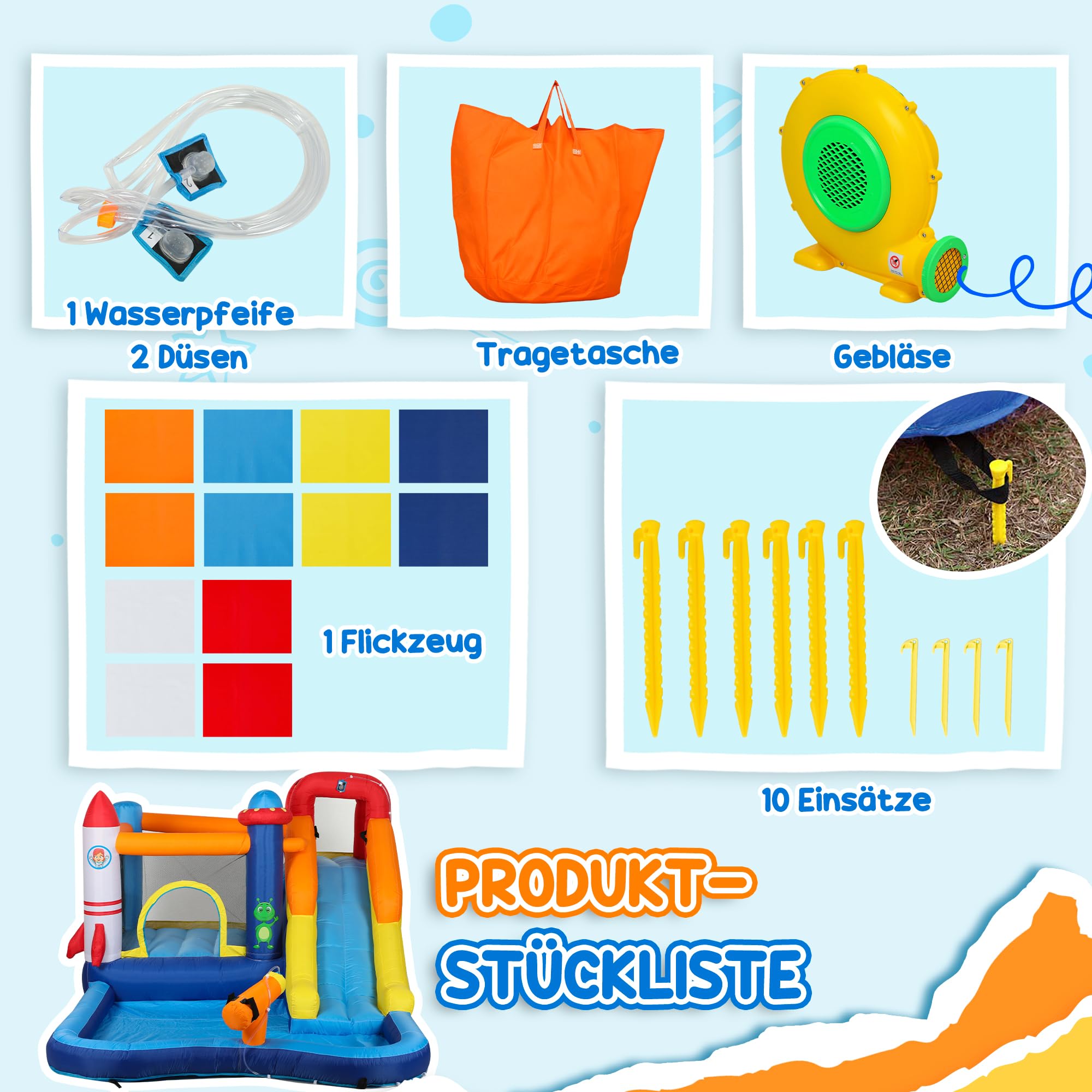AIYAPLAY Hüpfburg mit Gebläse, Aufblasbare Wasserpark mit Rutsche, Planschbecken, Kletterwand, Sprung, Wasserkanone, Tragetasche Wasserspielcenter für Kinder 3-8 Jahren, 360 x 250 x 195 cm