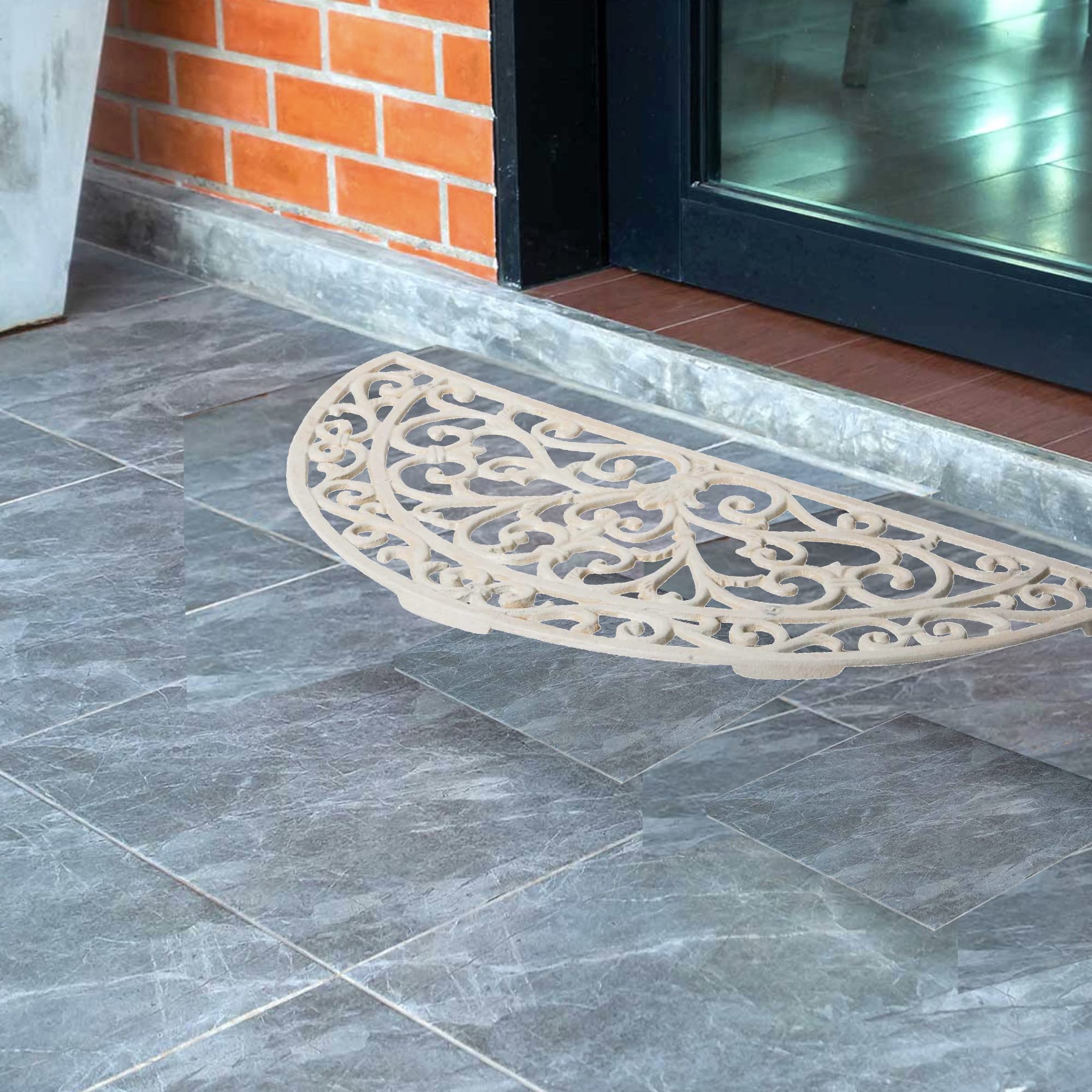 Biscottini Zerbino ghisa Grande 68,5x32x1,5 cm - Zerbino Ingresso Esterno - Zerbino in ghisa Esterno - Tappetino Ingresso casa Mezzaluna - Pulisci Scarpe Metallo Bianco