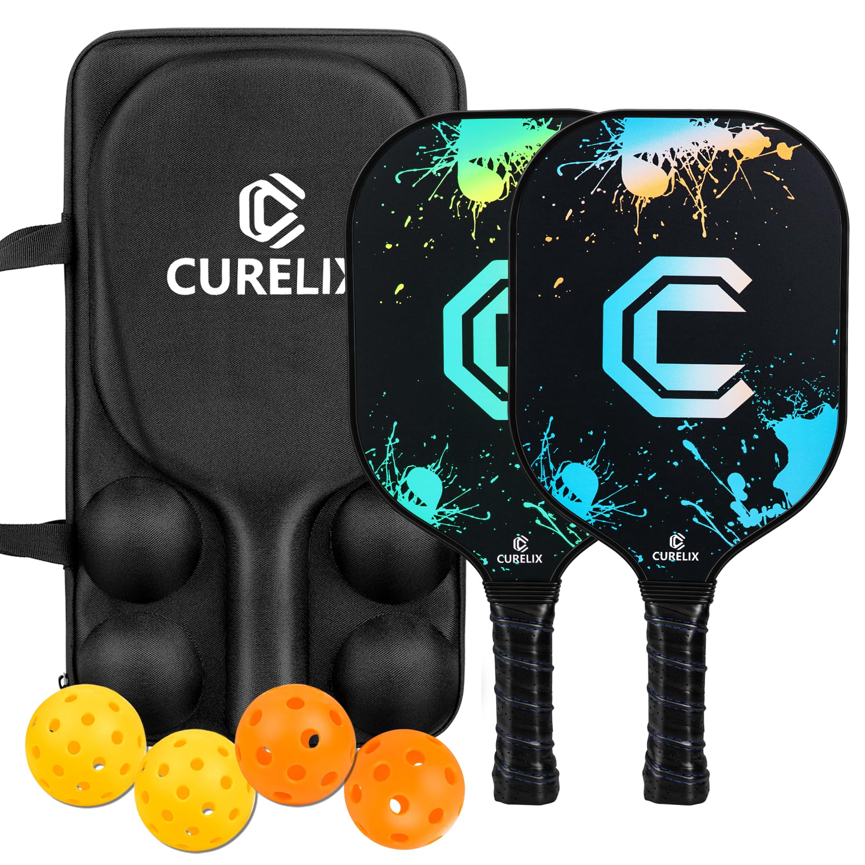 CURELIX Pickleball Paddles Set, USAPA Approved Frosted Carbon Fiber Surface Pickleball Racket with Built-in Polypropylene Honeycomb Core, with Portable Pro Carrying Bag